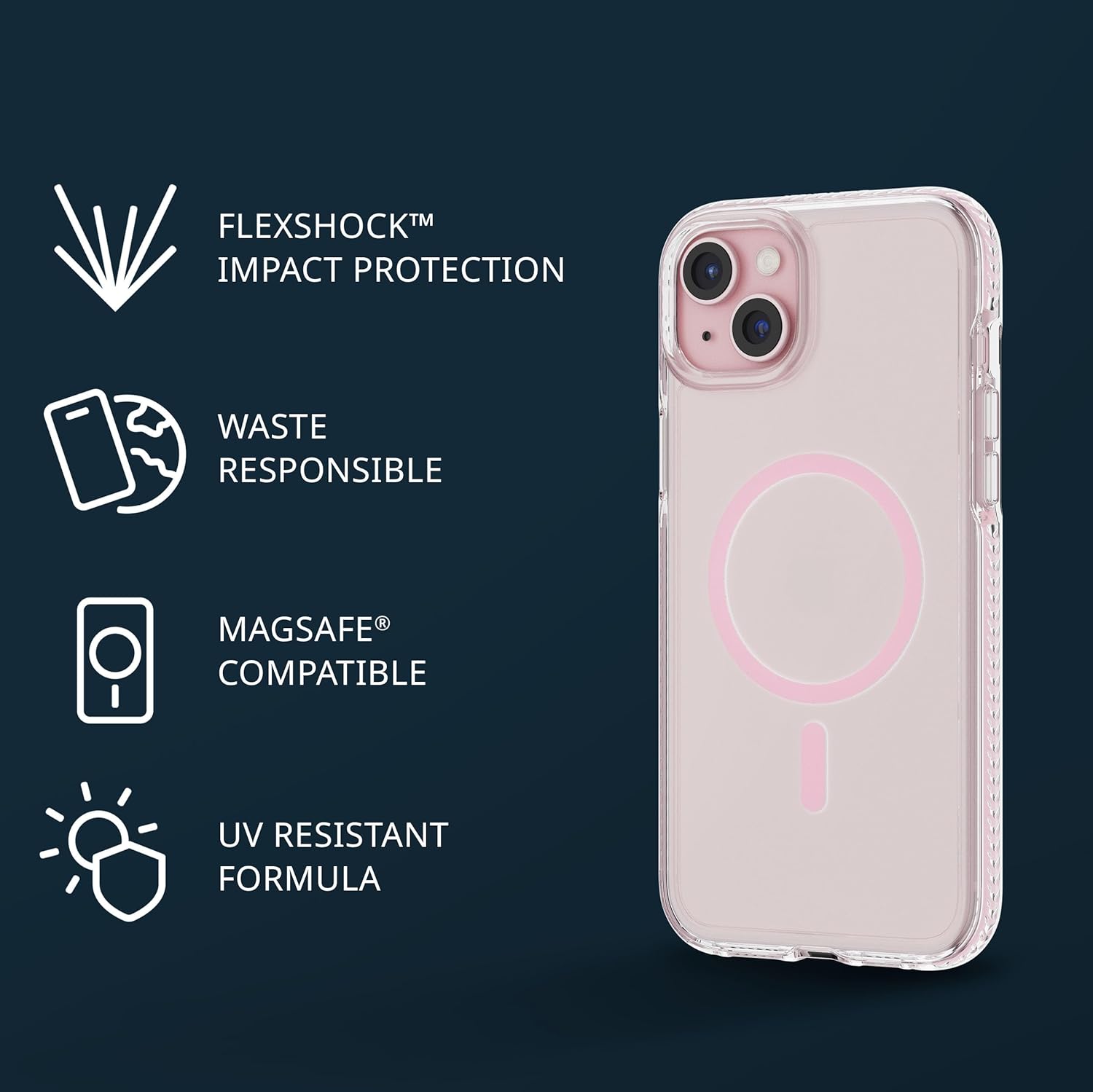 Tech21 Evo Crystal – Funda de protección contra impactos compatible con MagSafe para iPhone 15 Plus, color rosa