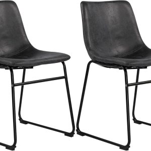 GOTMINSI Silla de comedor estilo mediados de siglo, sillas de bar sin brazos retro antiguas con asiento de piel sintética y base de metal, juego de GOTMINSI Silla de comedor estilo mediados de siglo, sillas de bar sin brazos retro antiguas con asiento de piel sintética y base de metal, juego de