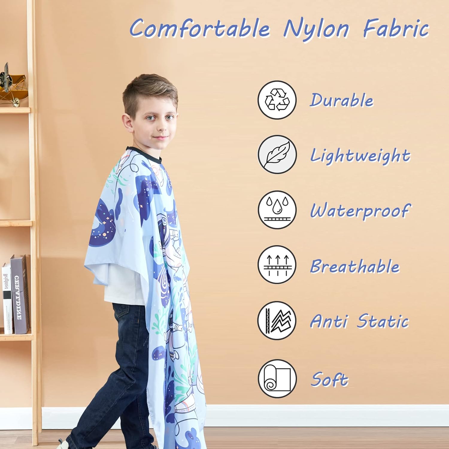 Capa de peluquería para niños, 51 x 36 pulgadas, capa profesional de corte de pelo con correa ajustable para el cuello, capa de corte de pelo unisex
