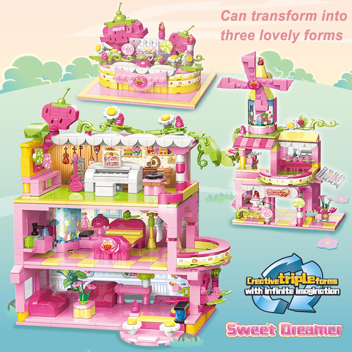 Kit de juguetes de construcción de casa 3 en 1 para niña, compatible con ladrillos Lego, gran regalo para niñas de 8 a 12 años (580 piezas)