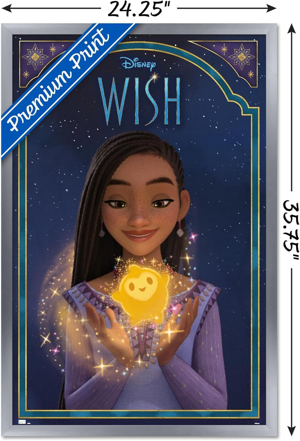 Trends International Disney Wish – Póster de pared de Asha & Star, 22.37 x 34.00 pulgadas, versión enmarcada plateada