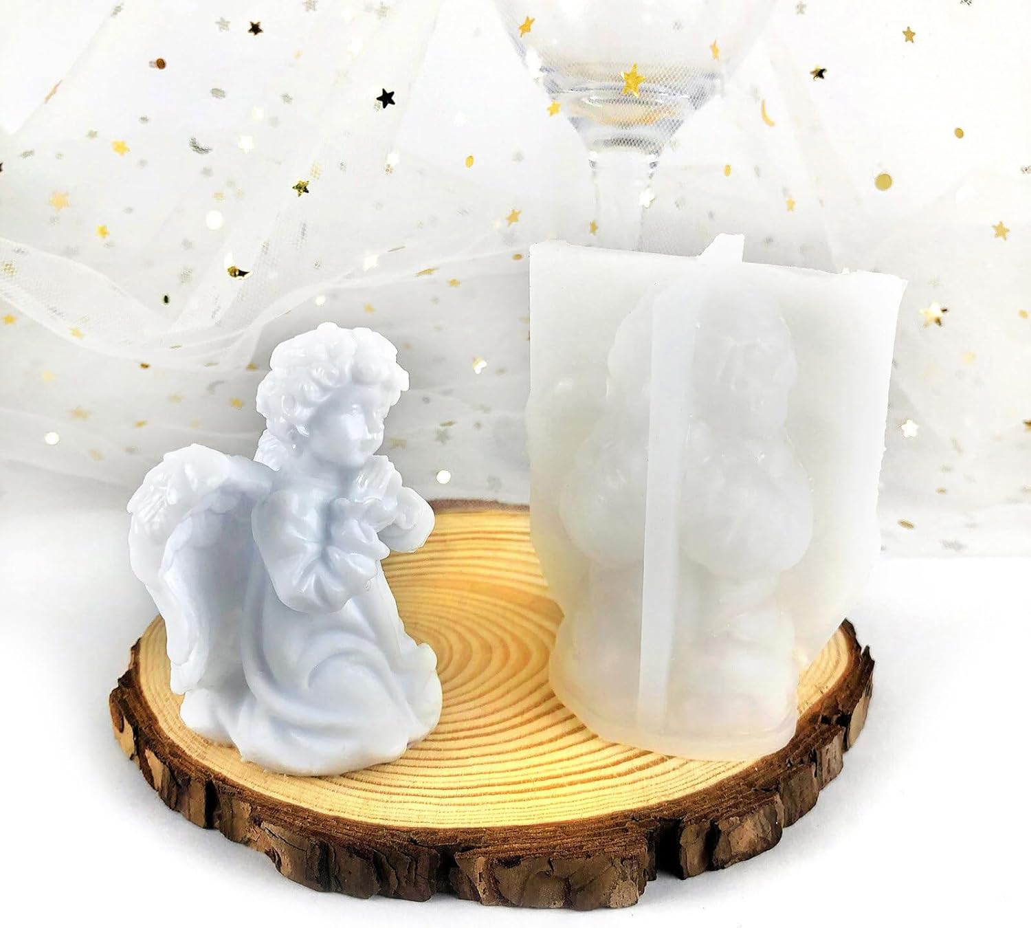 Surakey Moldes de silicona de alas de ángel, molde de resina epoxi tallada en 3D, molde para velas de estatua pequeña tallada en 3D, para hacer