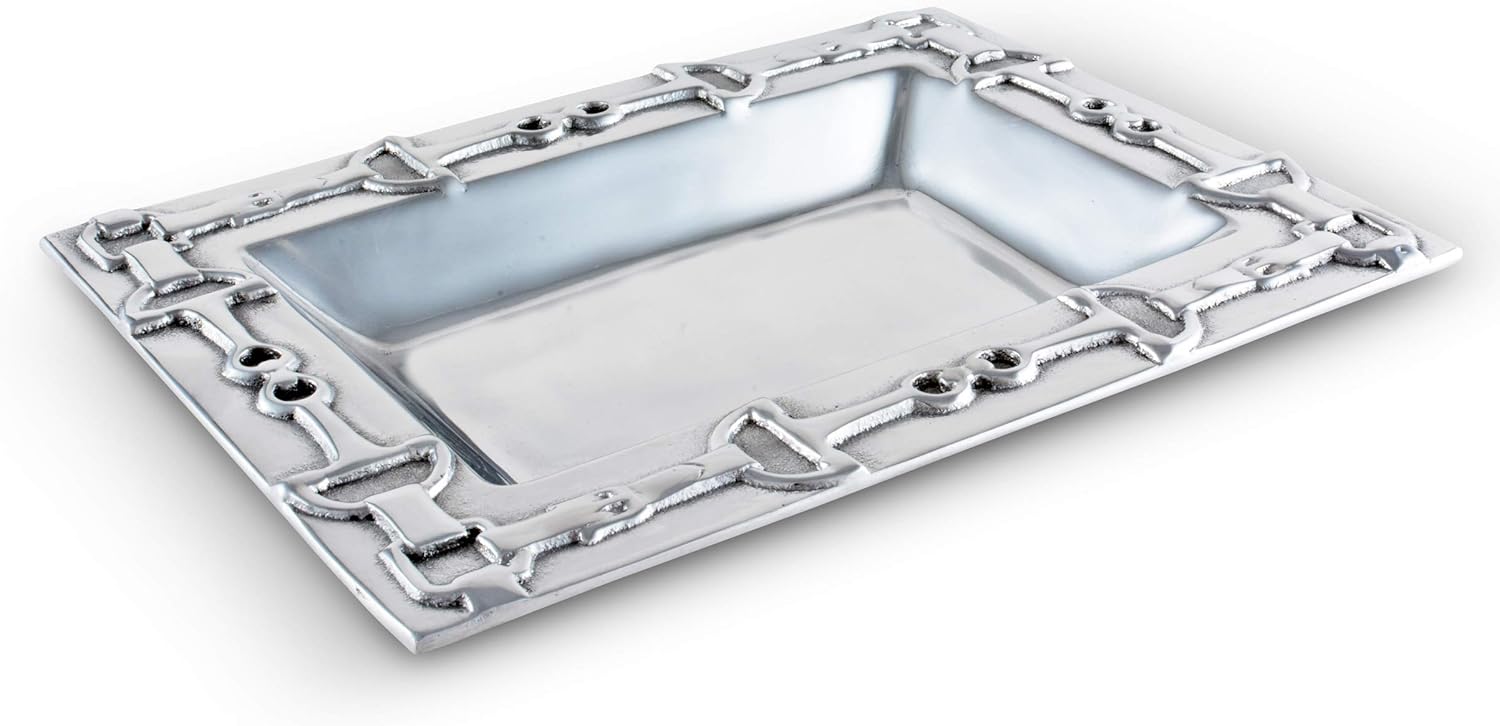 Arthur Court Designs Bandeja de aluminio para servicio de alimentos ecuestres, organizador de almacenamiento de escritorio, catchall, valet, mesita