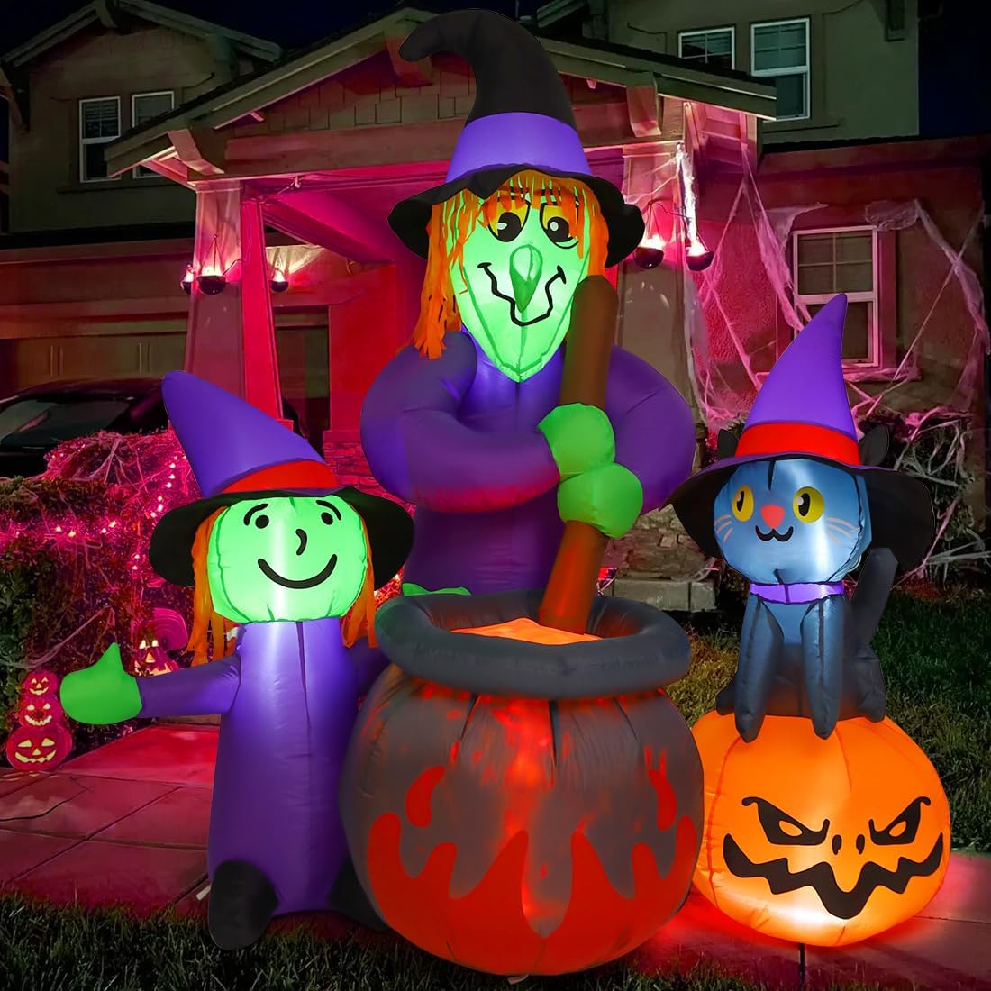 GOOSH Paquete inflable de araña de Halloween de 8.5 pies y bruja inflable de 6 pies