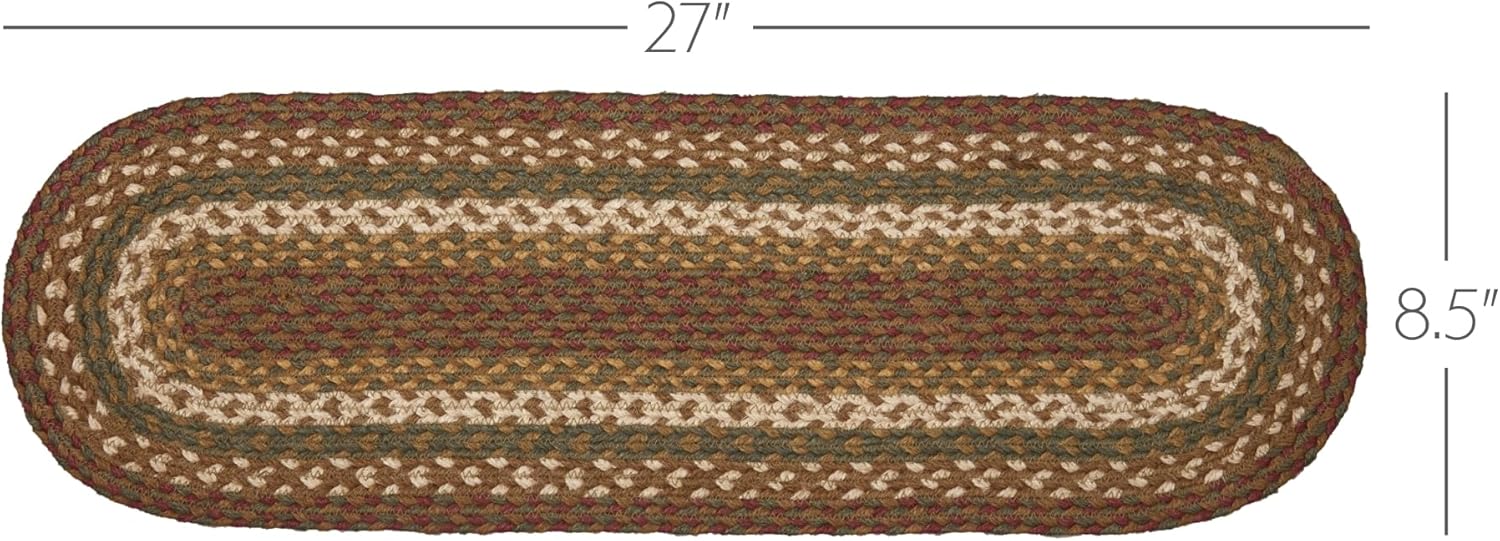 VHC Brands Cabina de té rústica para escalera, diseño de yute verde, a rayas, con respaldo de látex, decoración ovalada, 8.5 x 27 pulgadas