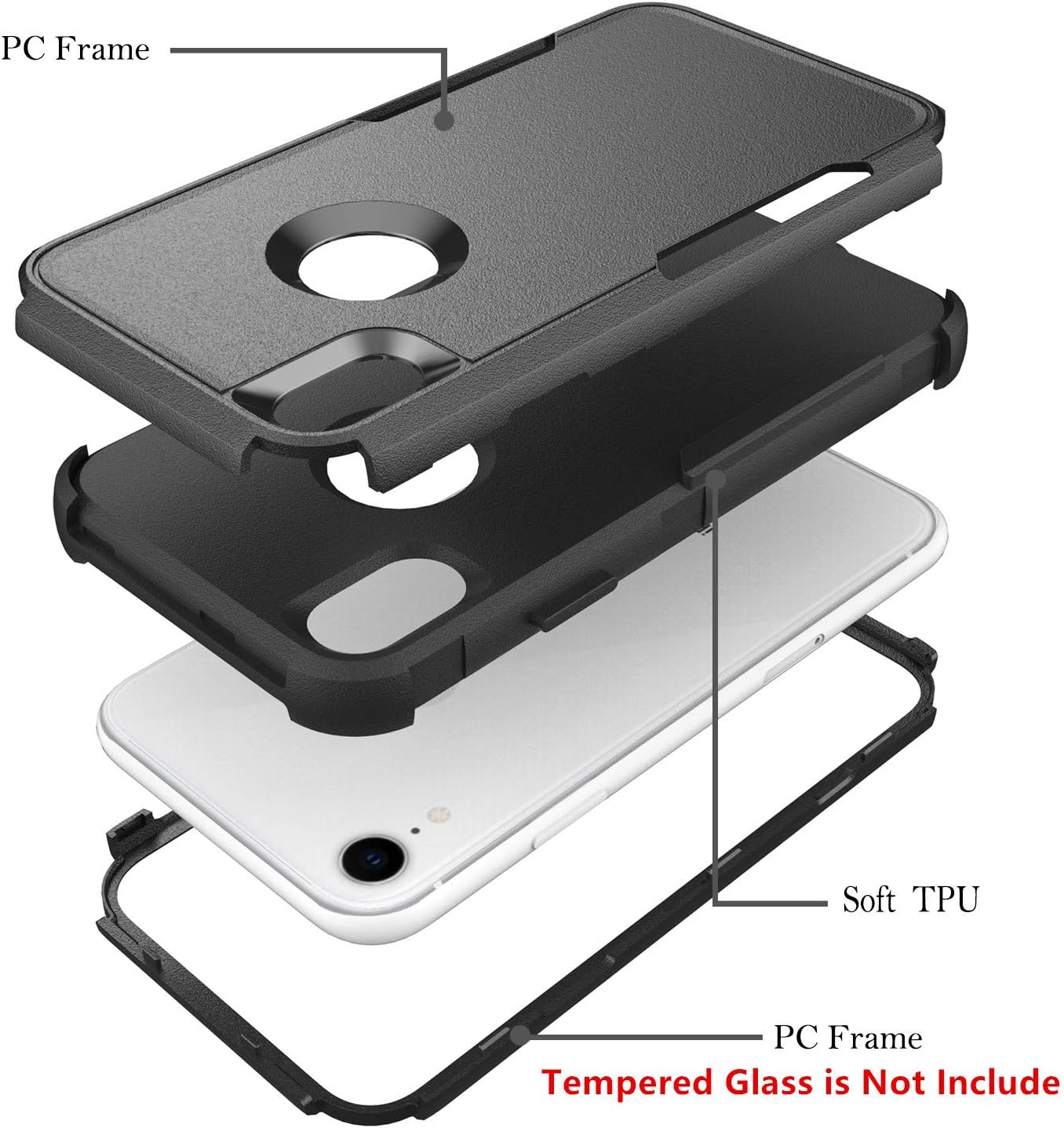 STORM BUY Funda compatible con Apple iPhone XR, resistente negra y negra con a prueba de golpes a prueba de caídas fundas protectoras para iPhone XR