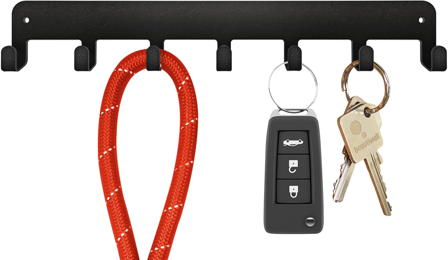 Soporte para llaves de pared de metal de acero con ganchos para automóvil, apartamento, almacenamiento, llaves negras. Cinta adhesiva incluida.