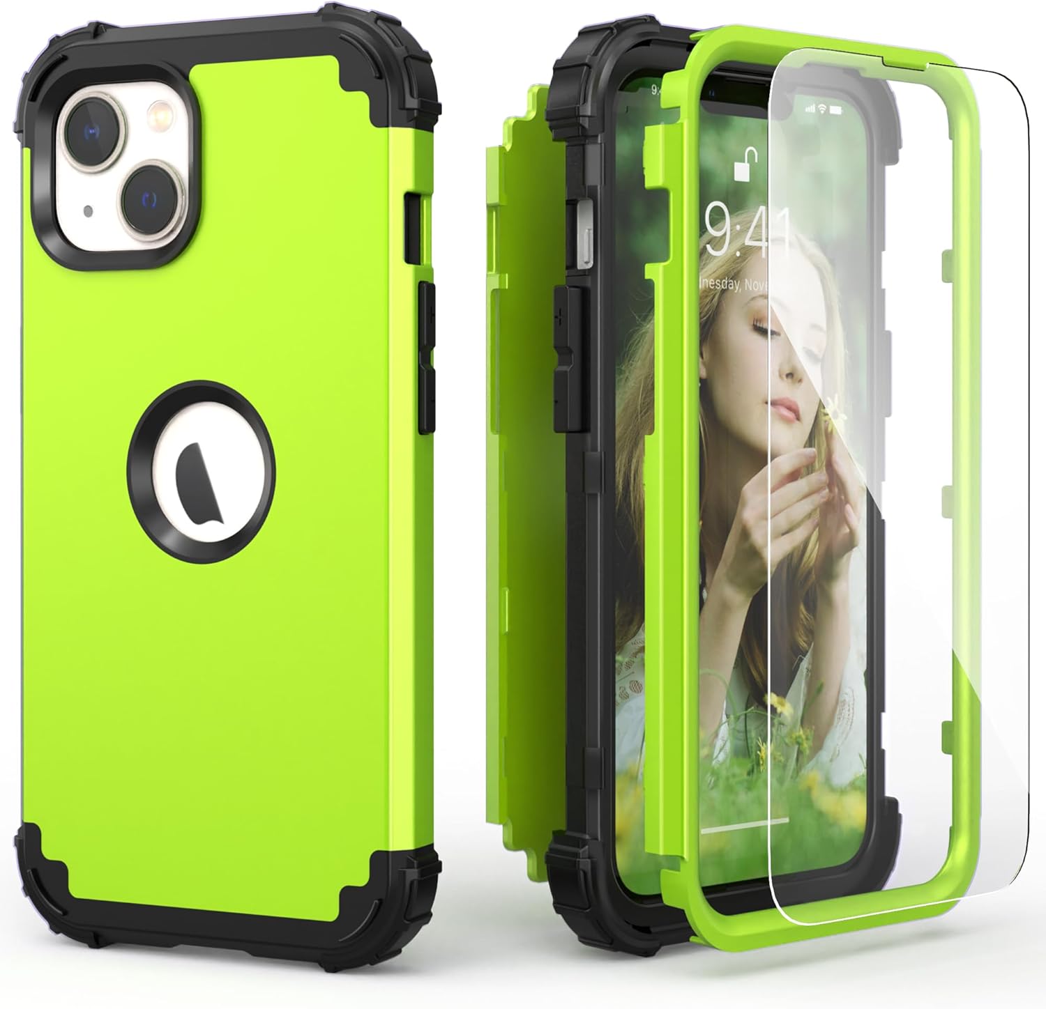 IDweel Funda para iPhone 13 con protector de pantalla, para iPhone 14, híbrida a prueba de golpes, protección resistente, cubierta de policarbonato