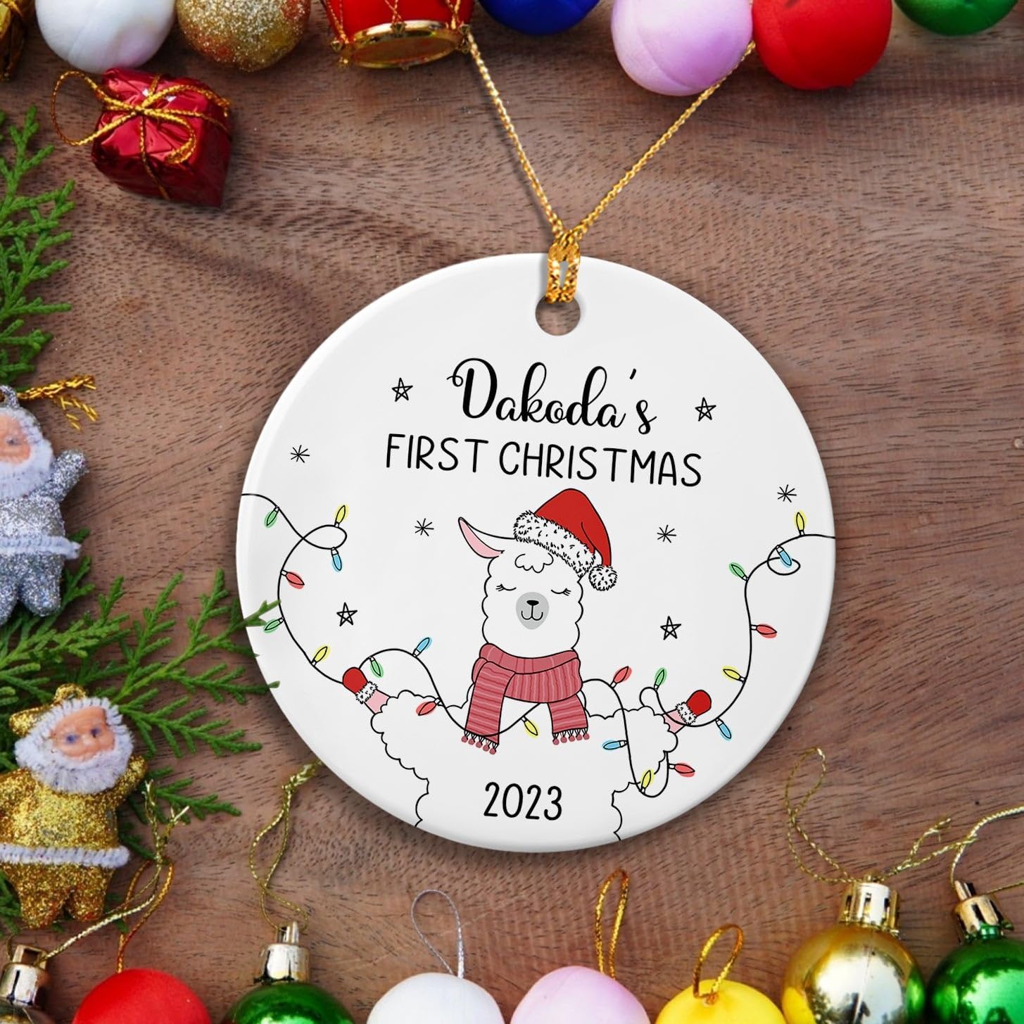 Adorno de Navidad para el primer bebé, adorno personalizado de llama de bebé, recuerdo de adorno de Navidad de cerámica para bebé, decoración