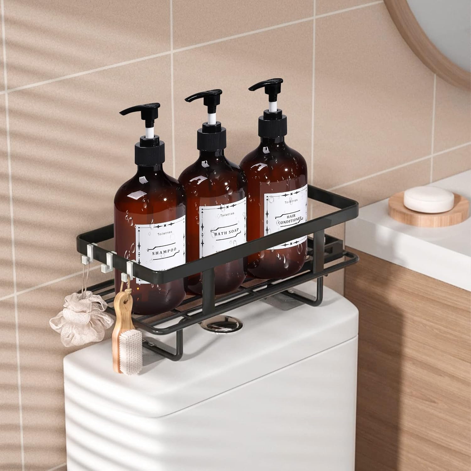 BQRIH Dispensador de champú y acondicionador, dispensador de champú de ducha 3 en 1, dispensador de champú de 3 cámaras sin taladro, dispensador de