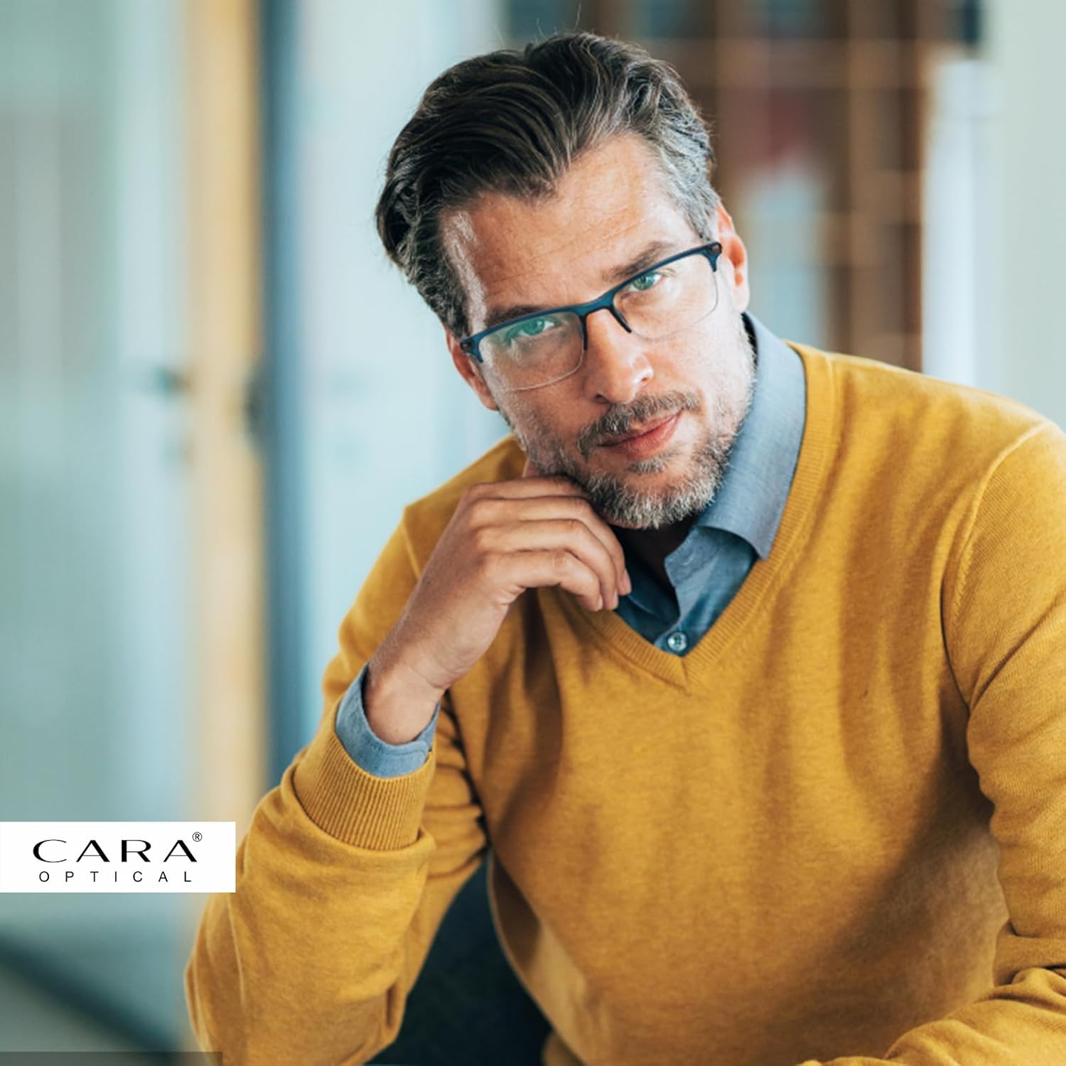 CARA – Paquete de 2 lentes de lectura progresivos de alta calidad para hombre, bloqueo de luz azul de medio marco, lectores multienfoque con bisagra