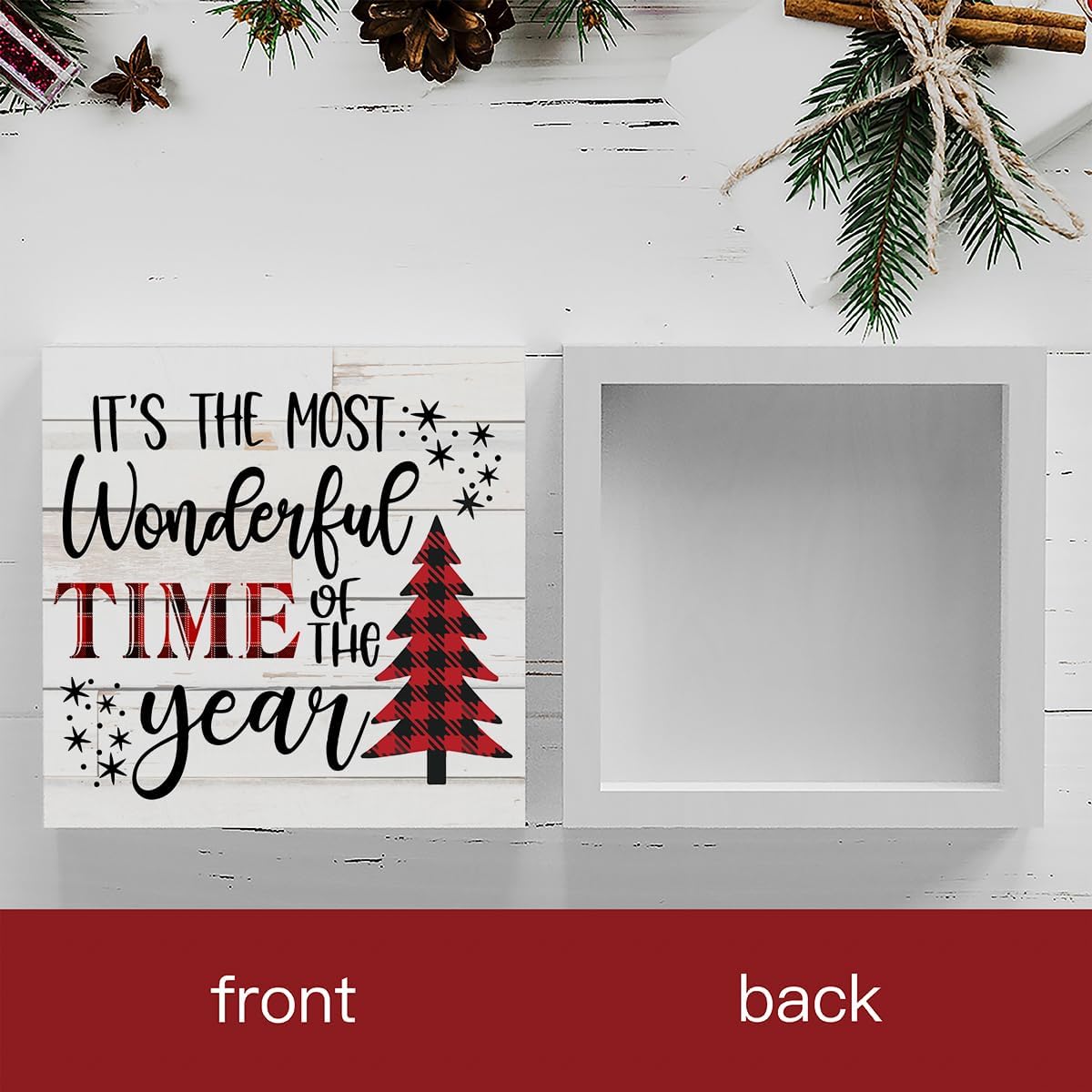 WRSUNT Letrero de madera con texto en inglés “It’s The Most Wonderful Time of The Year”, diseño retro de granja, Navidad, Papá Noel, 5 x 5 pulgadas