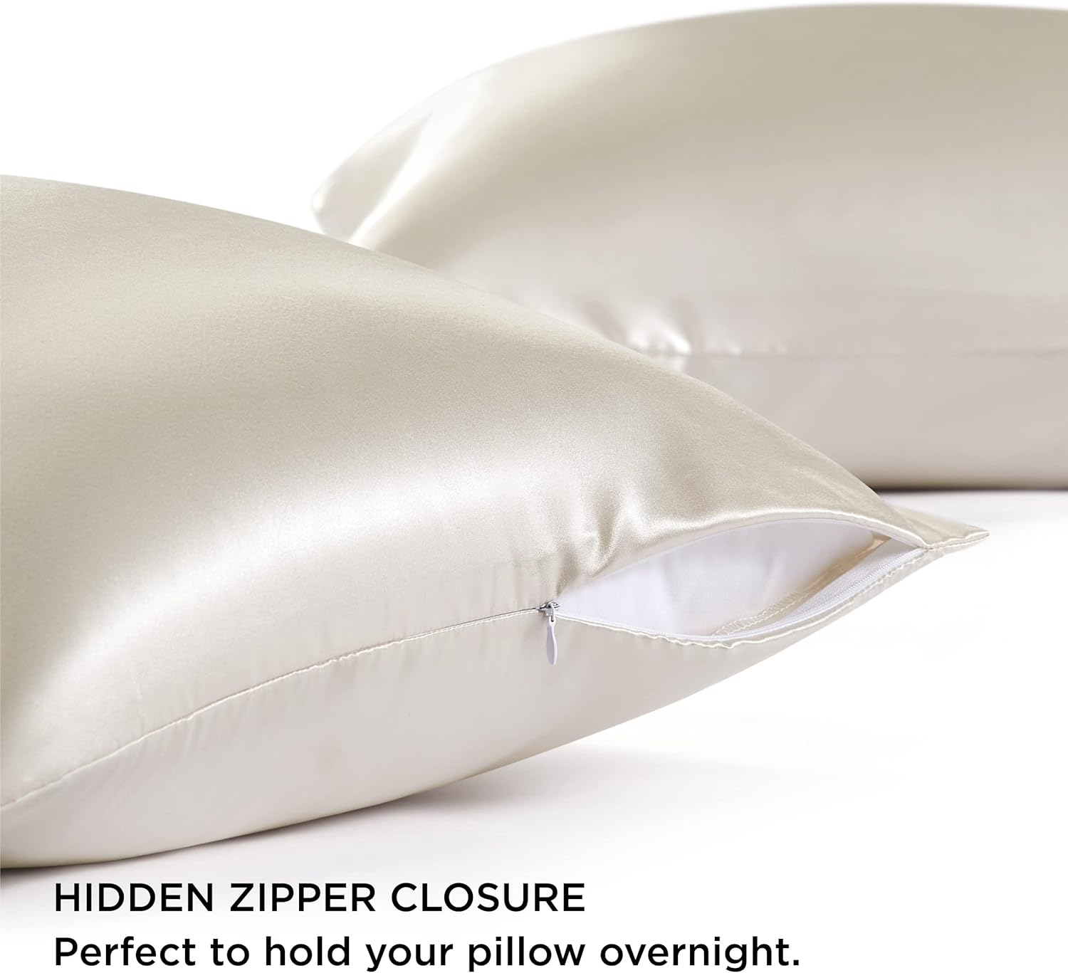 Bedsure Funda de almohada de satén para el cabello, fundas de almohada de satén gris y azul, tamaño estándar con cremallera 2, similar a las fundas