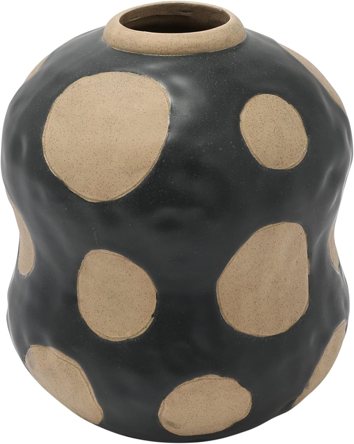 Creative Co-Op Florero de cerámica con puntos de alivio de cera, negro y crema, 7 pulgadas de largo x 7 pulgadas de ancho x 8 pulgadas de alto