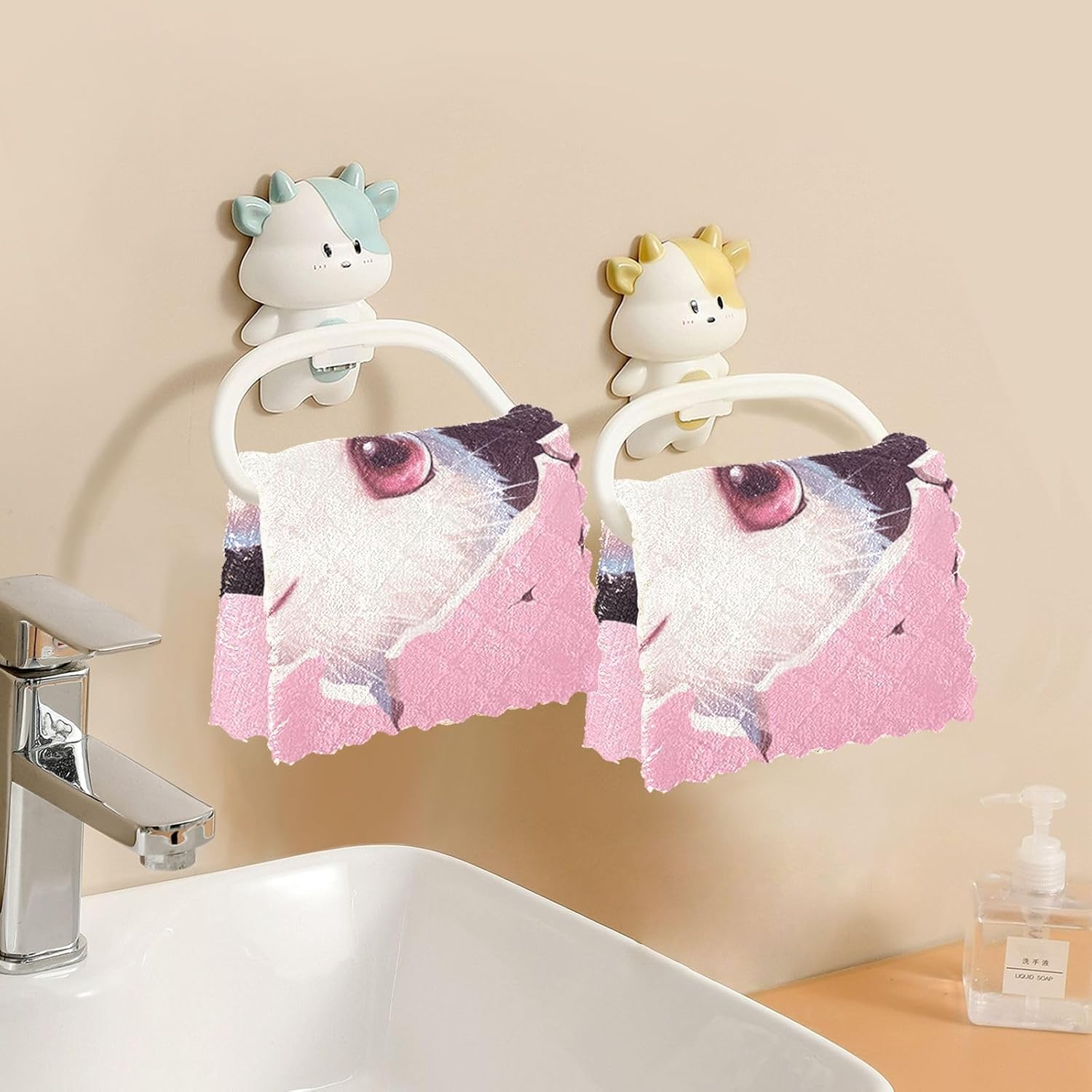 Cute Little Bunny Pink Broken Wall Kitchen Towels and Dishcloths Sets Classic Kitchen Tea Towels Dish Drying Towels Absorbent Kitchen Hand Towels