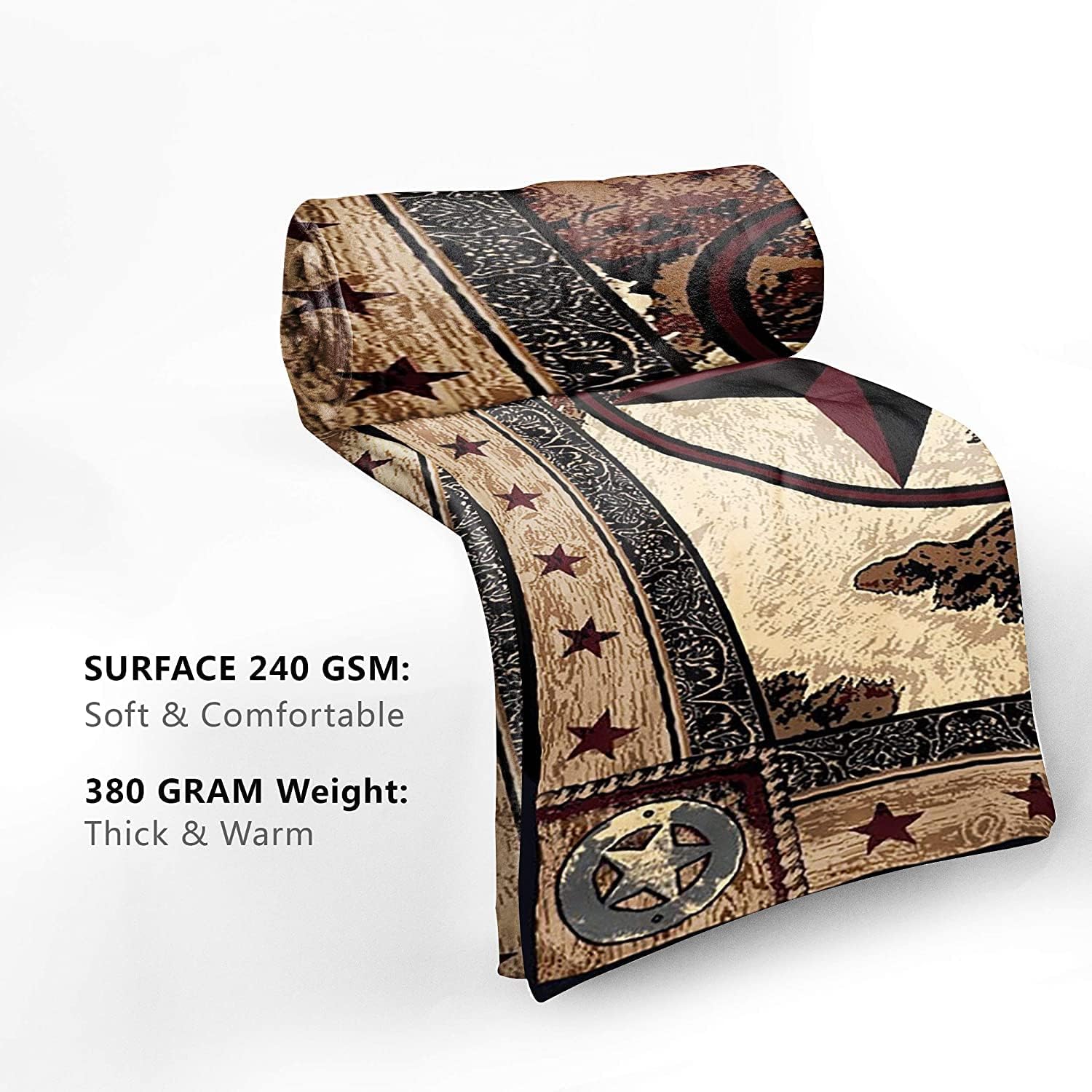 Manta de estrellas del oeste de Texas, súper suave, manta de franela rústica, decorativa para casa rural, sofá, silla, sala de estar, dormitorio, 50