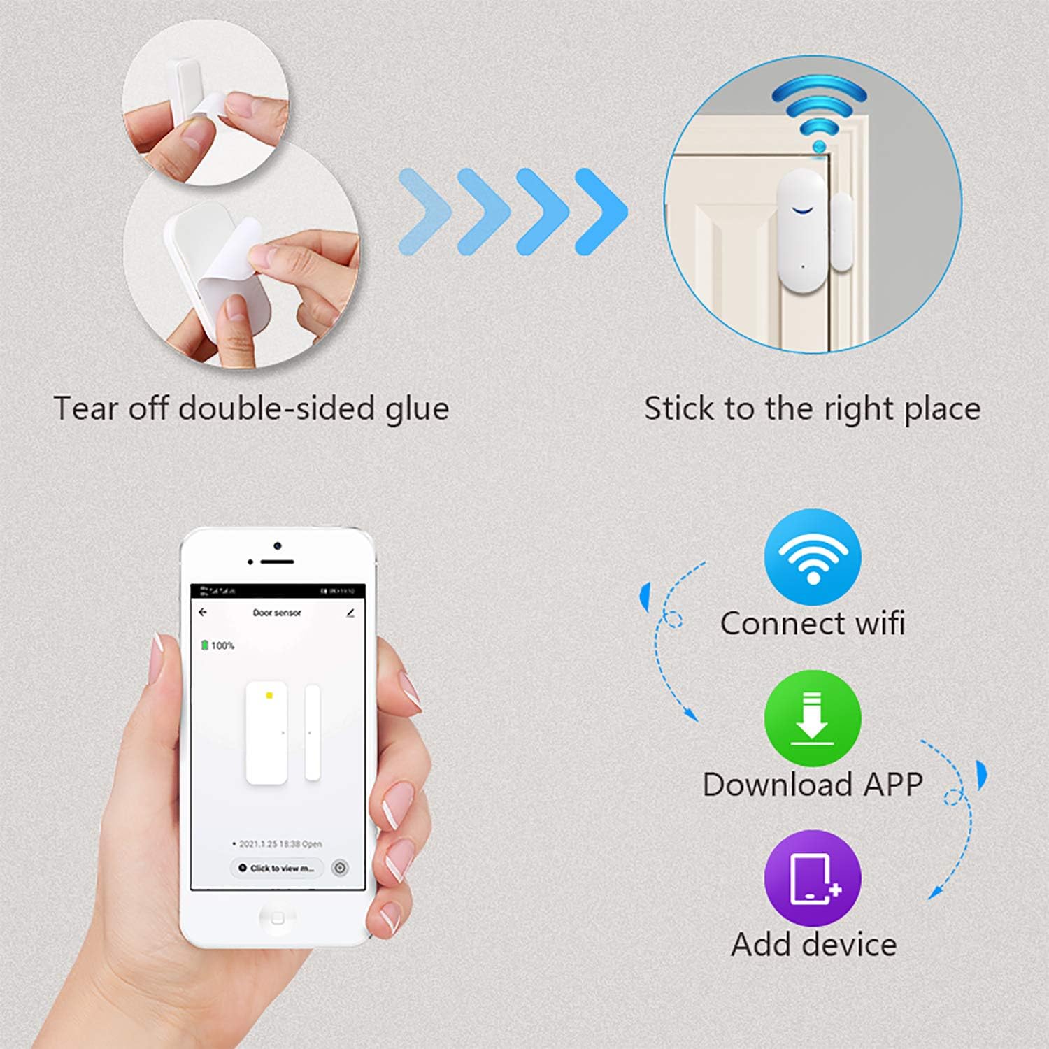 TUYA – Paquete de 4 sensores inalámbricos WiFi para ventana de puerta, alarma inteligente con notificación gratuita, control de aplicación, sistema