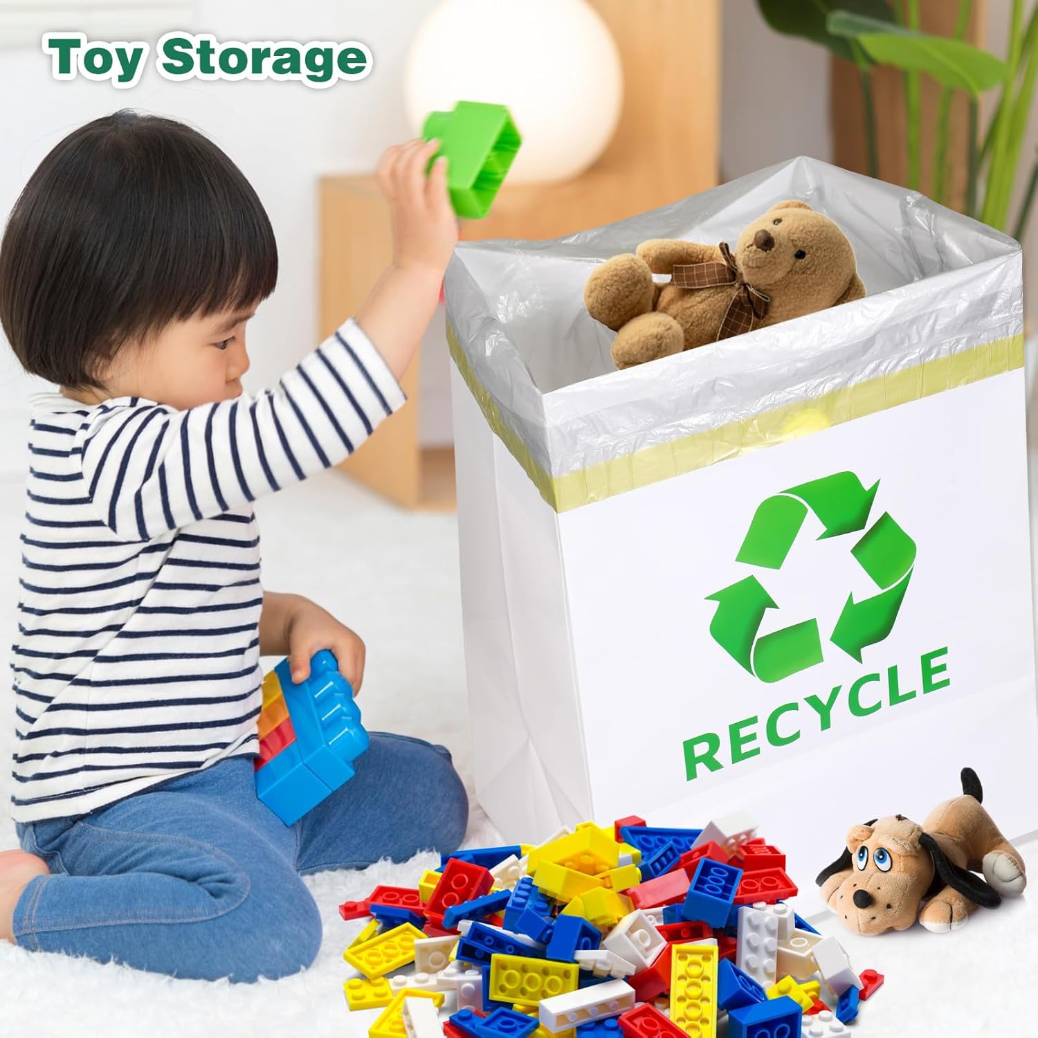 Tioncy – 12 botes de basura desechables de 13 galones con bolsa de basura, contenedores de reciclaje de cinta de doble cara, contenedores de basura