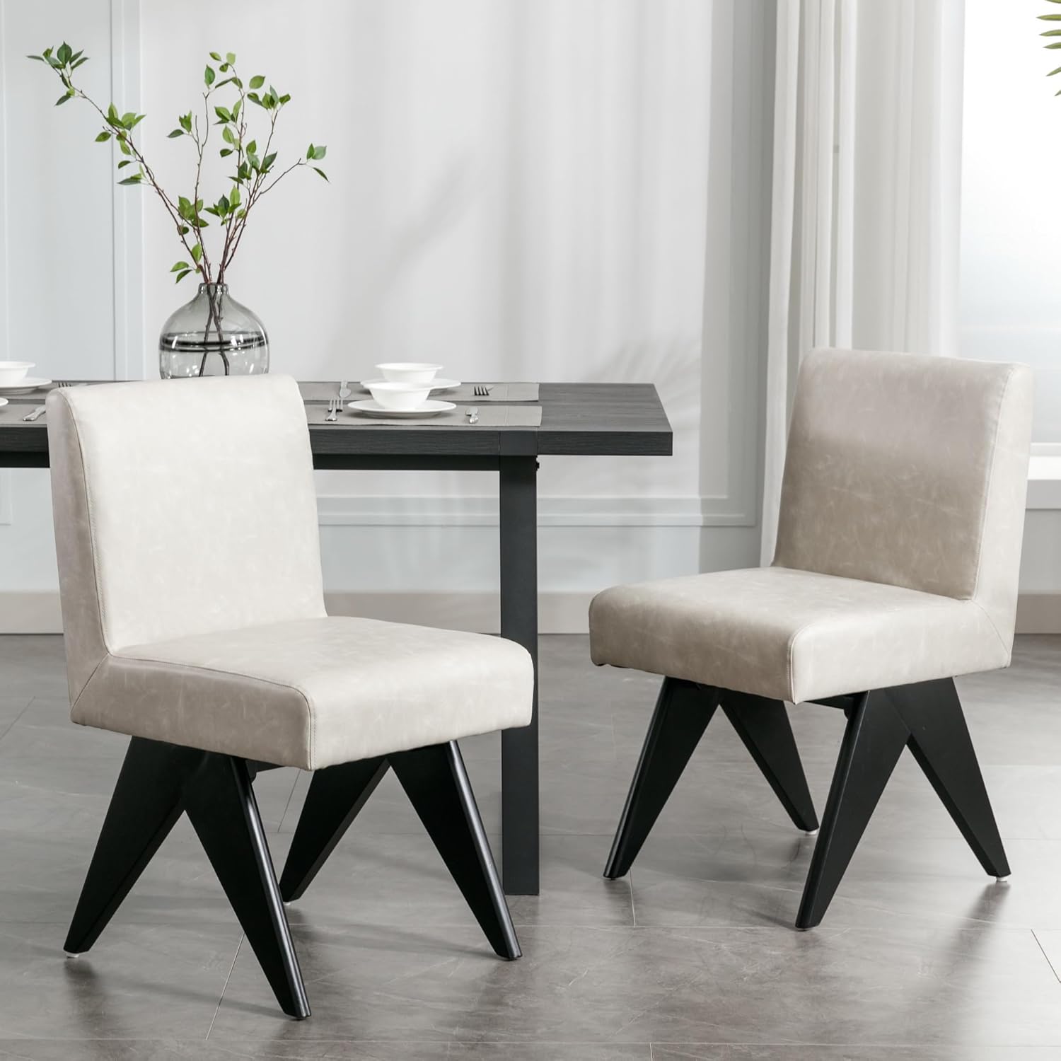 BESTANO Juego de 2 sillas de comedor modernas de estilo rústico de mediados de siglo, sillas de cocina tapizadas sin brazos con respaldo y patas de