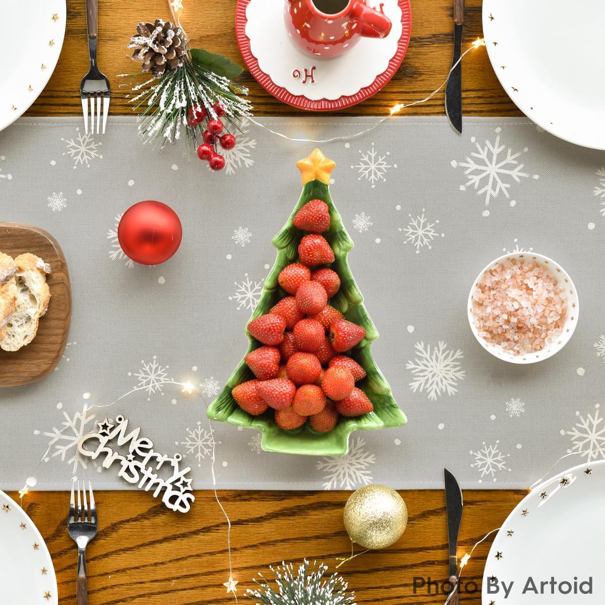 Artoid Mode Camino de mesa de Navidad con muñeco de nieve plateado Let It Snow, decoración de mesa de comedor de cocina de invierno para decoración