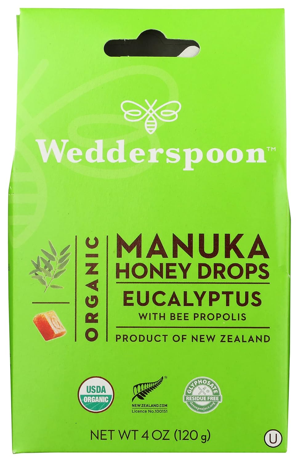 Wedderspoon Gotas de miel de manuka orgánica, eucalipto con propóleos de abeja, miel genuina de Nueva Zelanda, remedio perfecto para gargantas