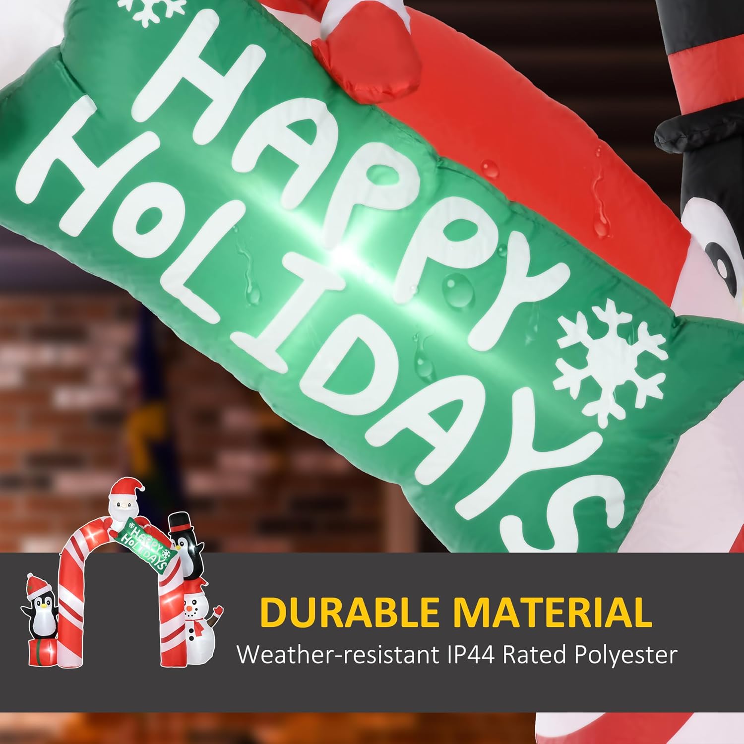 HOMCOM Inflables gigantes de Navidad de 10 pies para decoración al aire libre, arco con Papá Noel y pingüino, decoración de Navidad LED inflable
