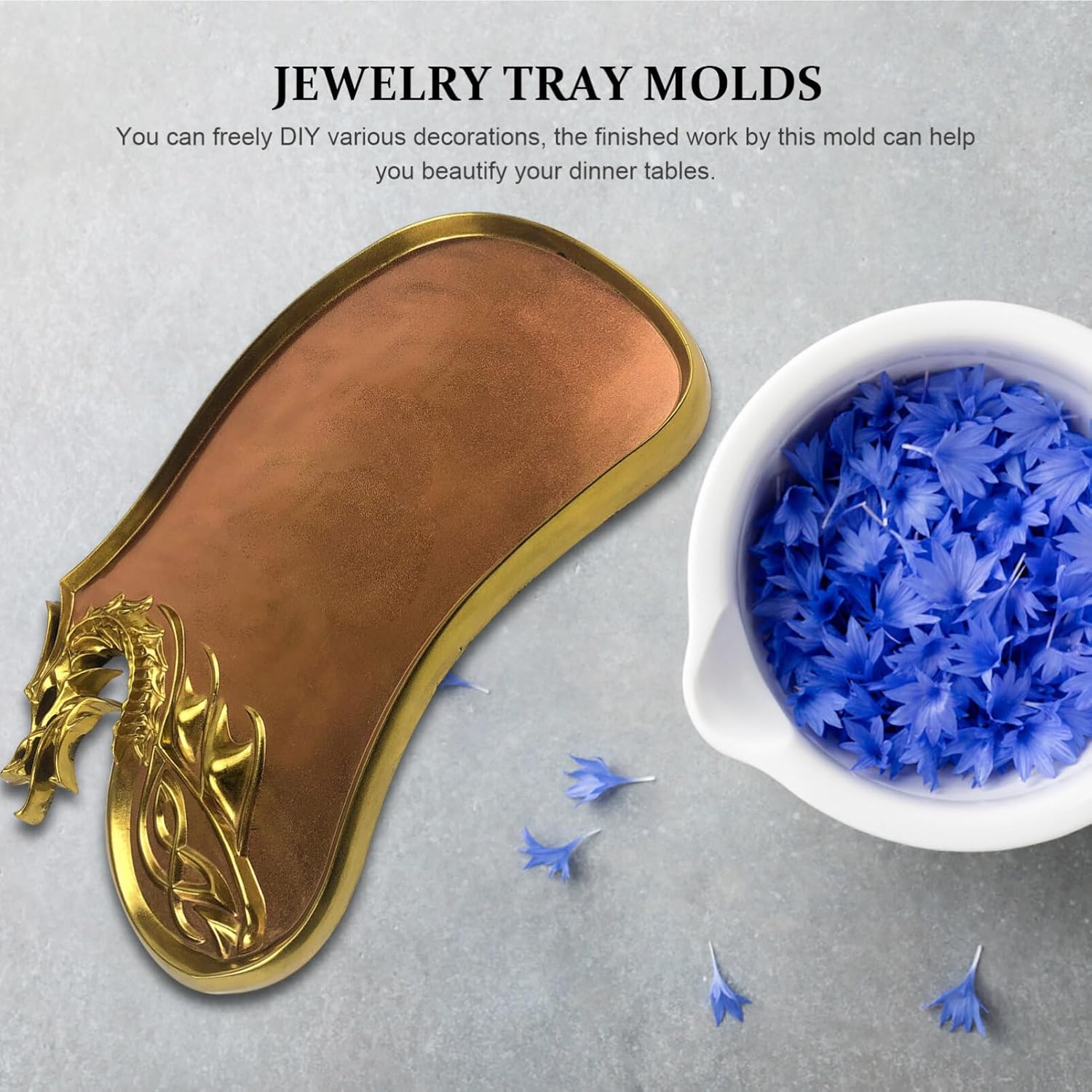 Molde de silicona en forma de dragón, molde de resina de resina epoxi, molde de tabla de servir para almacenamiento de joyas, decoración del hogar