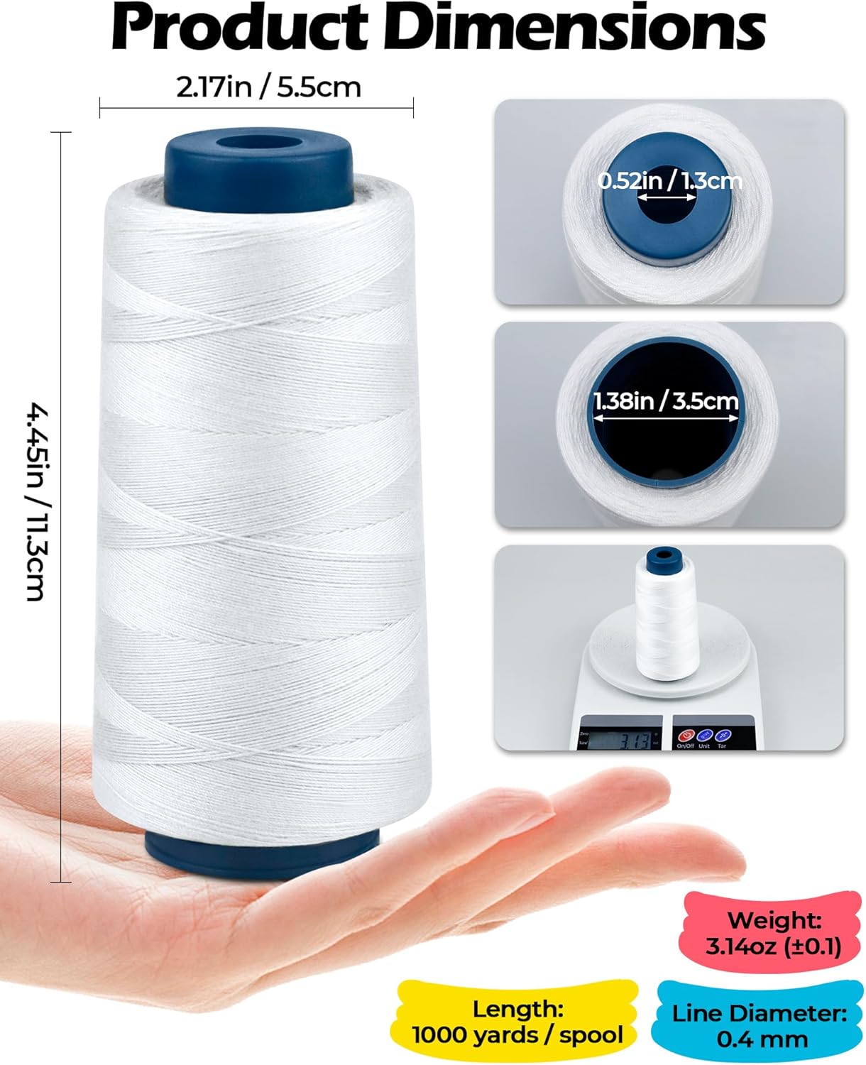 FIVEIZERO Hilo de coser para tapicería Serger acolchado 2 carretes extra fuertes 20S3 2000yds Conos de hilo de poliéster, hilo multiusos resistente