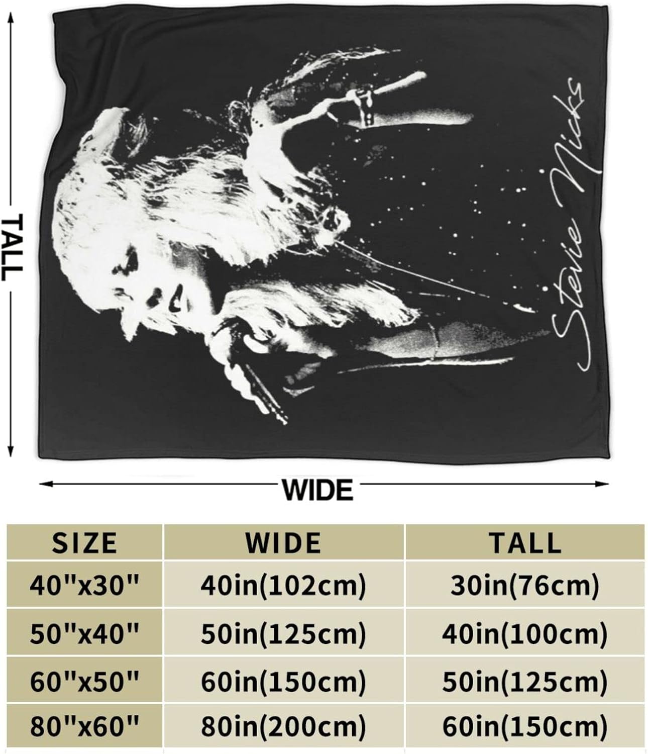 Stevie Singer Music Nicks – Manta de forro polar, manta de aire acondicionado suave para todas las estaciones, manta gráfica de cama de 40 x 30