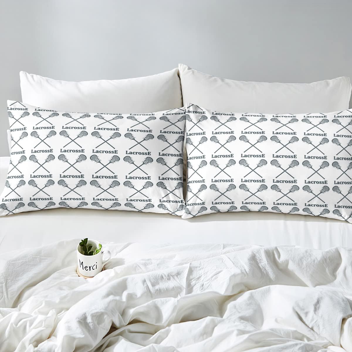Erosebridal Lacrosse – Funda de edredón para adolescentes y jóvenes, juego de ropa de cama de palo de lacrosse negro y blanco, funda de edredón