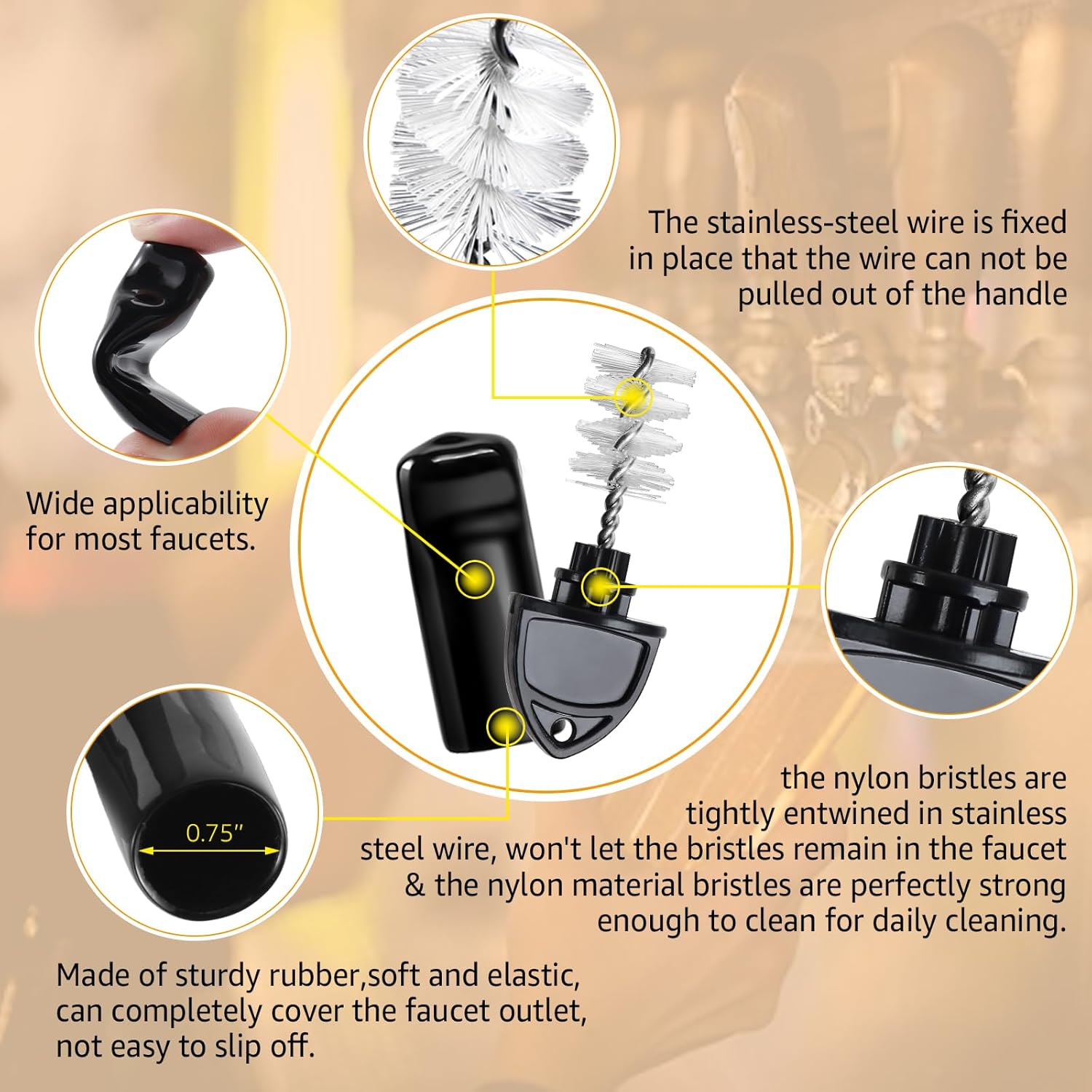 2 cepillos de grifo de cerveza de limpieza larga para grifo de cerveza de barril, con 3 tapones de grifo de cerveza, cepillo de grifo de cerveza, 5