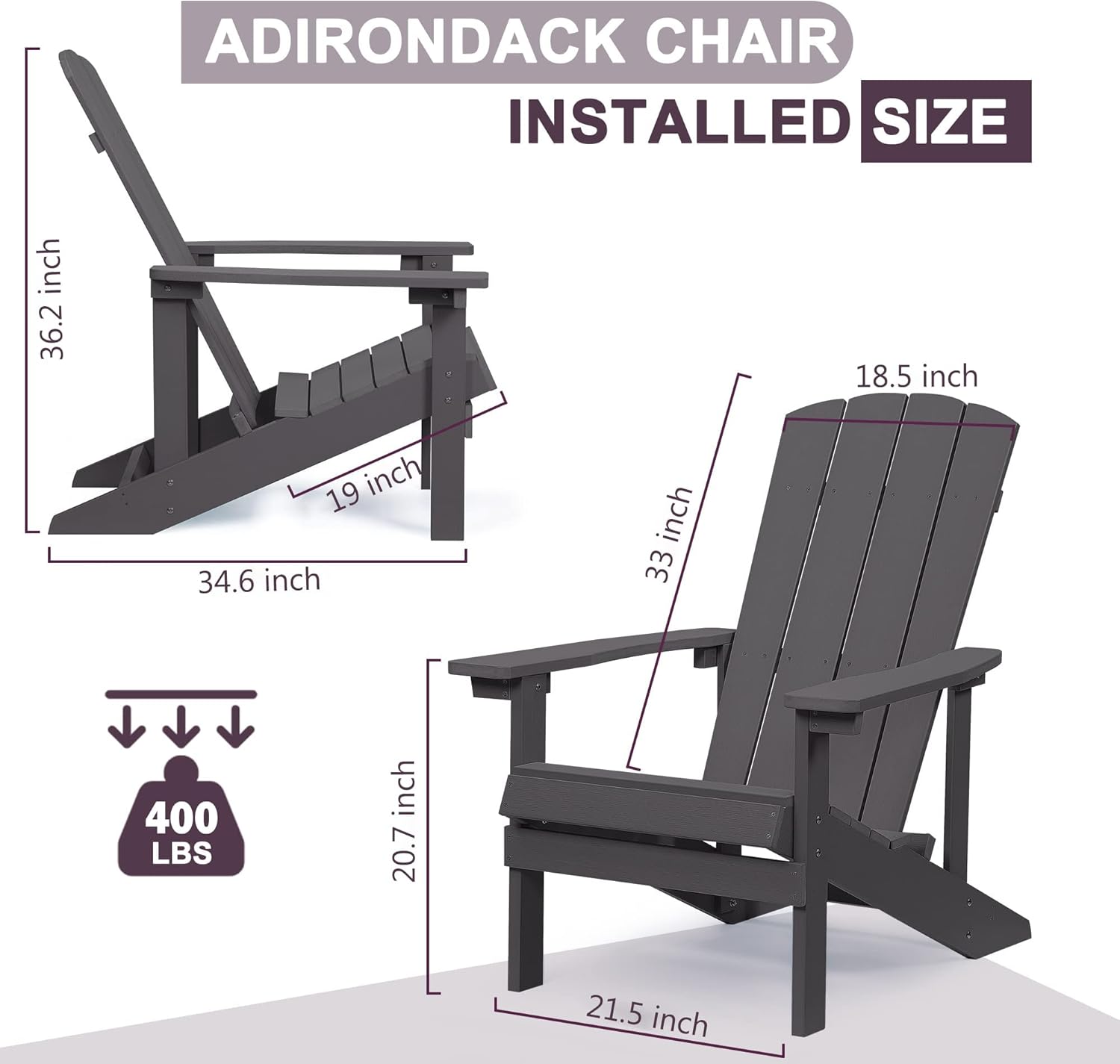 Aok Garden – Silla de jardín estilo Adirondack para patio, de madera resistente a la intemperie, muebles para césped y balcón, 2 unidades, color café