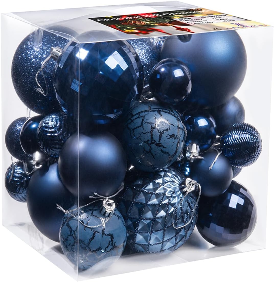 LANGXUN 36 bolas de decoración de árbol de Navidad color azul medianoche 2023, 6 bolas de Navidad de 3.2 pulgadas, 12 piezas de 2.4 pulgadas, 18