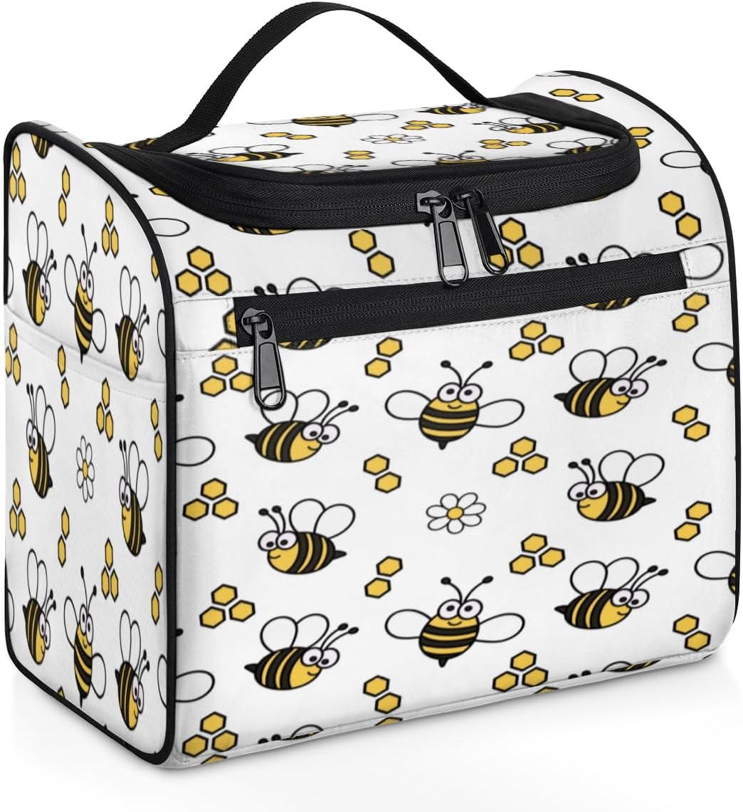 Lovely Bees Neceser para mujer, organizador de maquillaje de viaje con gancho para colgar, bolsas de cosméticos de viaje para accesorios de aseo