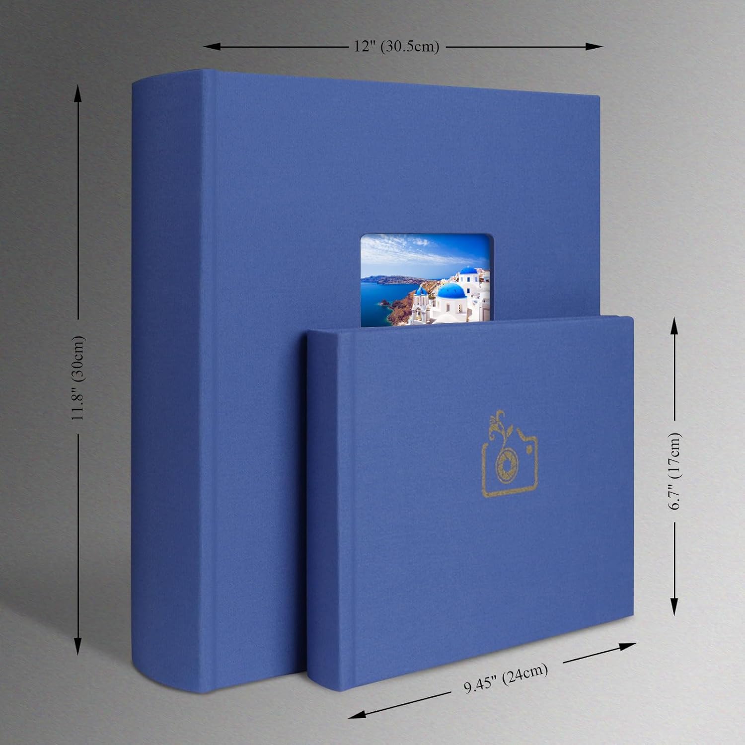 1DOT2 Álbum de fotos azul con espacio de escritura, 120 páginas para 3 x 5, 4 x 6, 5 x 7, 6 x 8, 8 x 10, cubierta de lino con ventana, libro de
