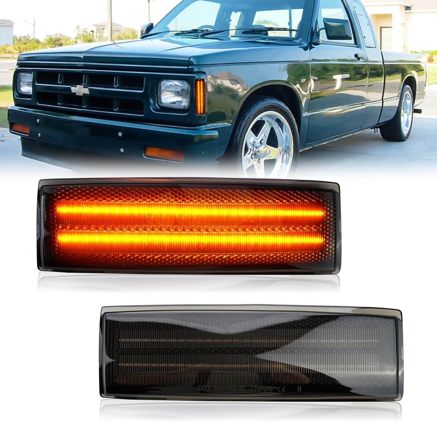 D-Lumina Juego de 2 luces LED de posición lateral, lente ahumada, color ámbar para el lado del conductor y del pasajero para Chevy Blazer S10 GMC