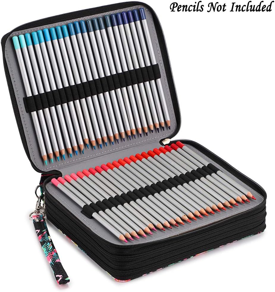BTSKY – Estuche para lápices de colores con 120 ranuras, gran capacidad con correa práctica y patrón estampado
