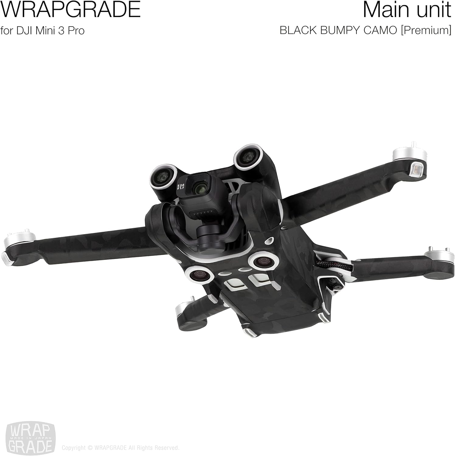 WRAPGRADE Pegatinas de piel compatibles con DJI Mini 3 Pro  Unidad principal (negro Bumpy CAMO)