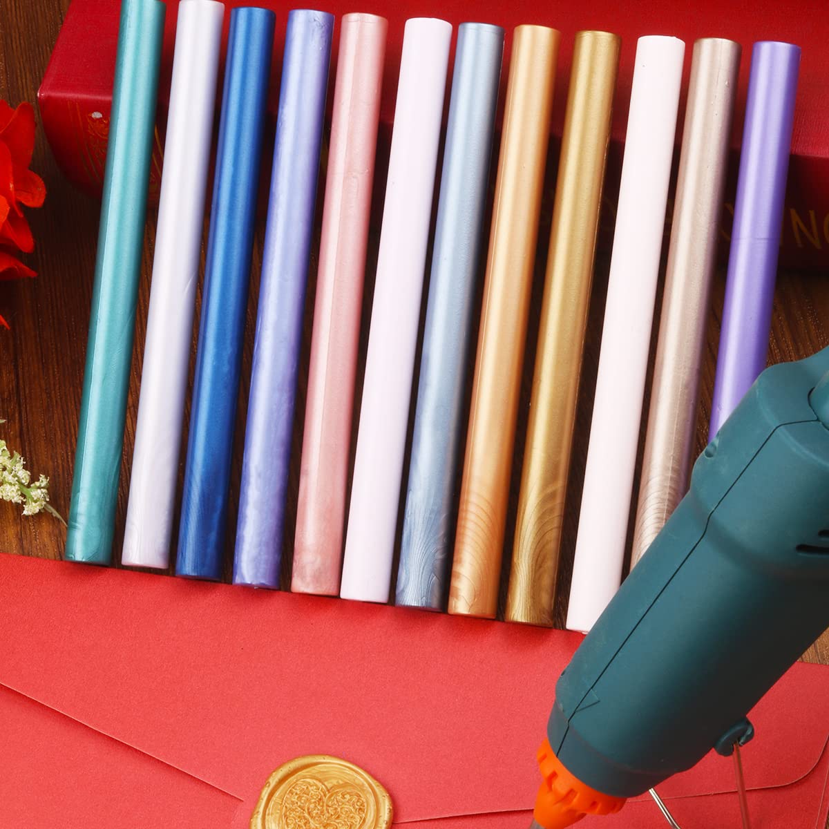 Varillas de sellado de cera azul claro, 10 unidades de 0.43 pulgadas, pistola de pegamento para sello de cera, varillas de cera de sellado para