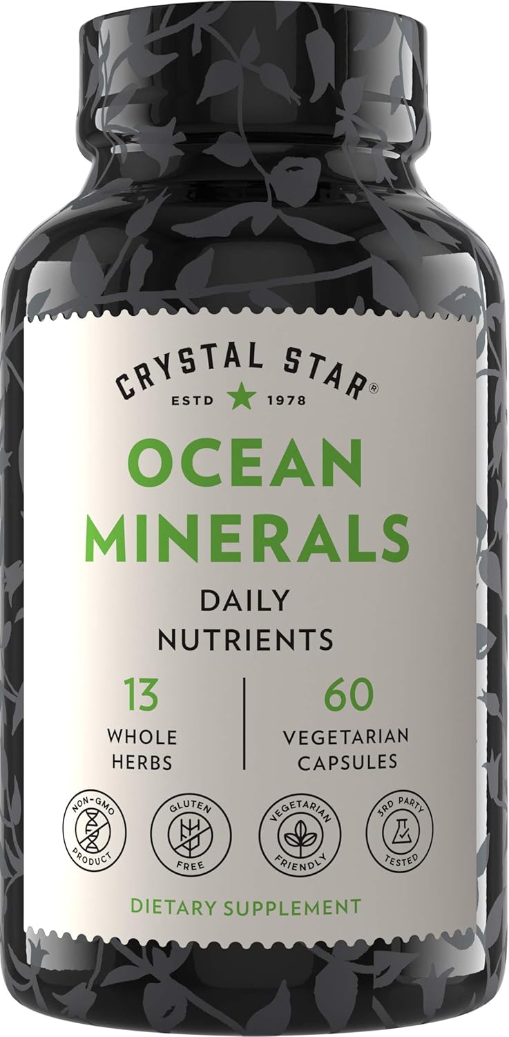 Crystal Star Suplemento de minerales oceánicos (60 cápsulas)  Suplemento herbario diario para la salud ósea y colágeno  Espino cerval de mar,