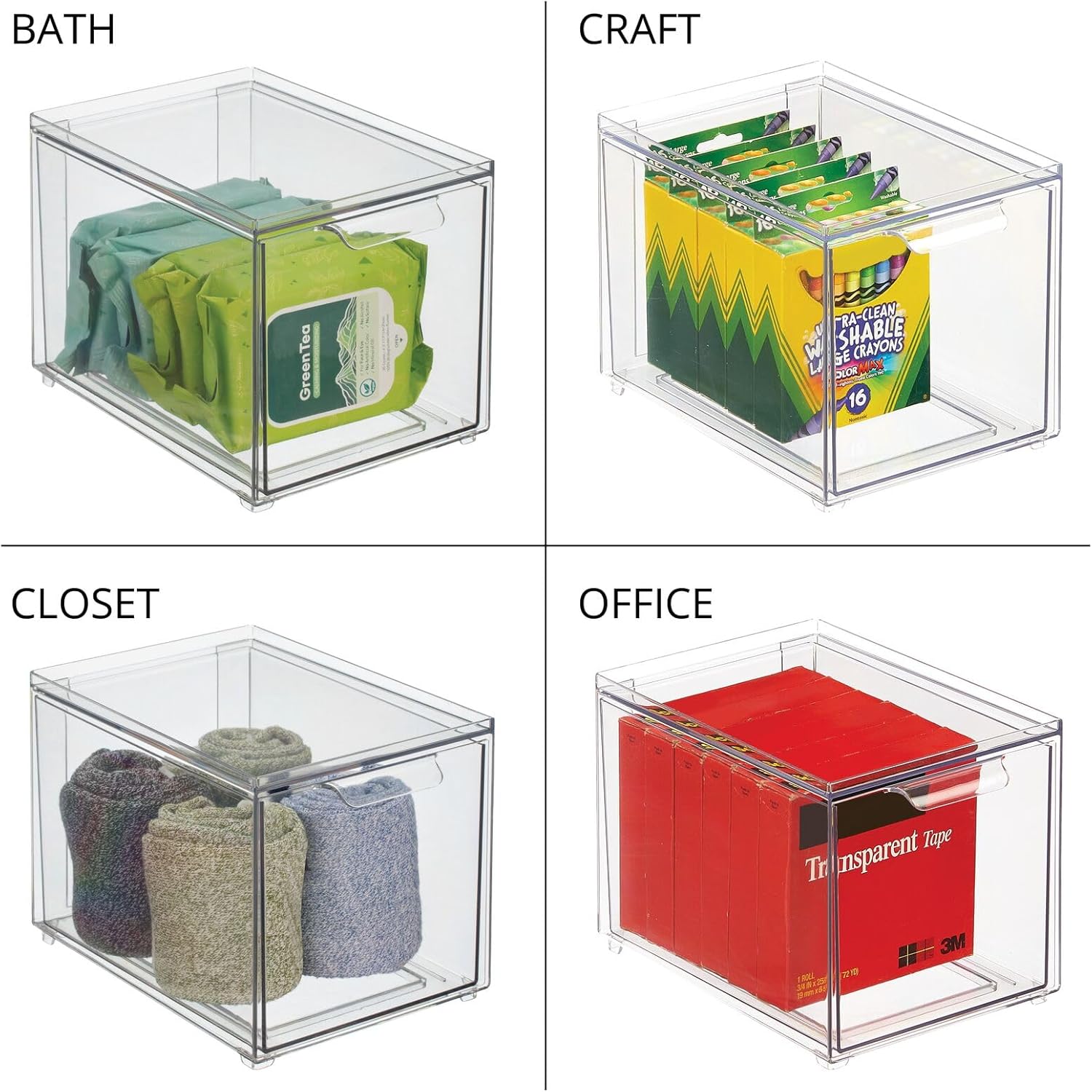 mDesign Contenedor organizador de baño de plástico con cajón extraíble, contenedor de almacenamiento delgado y apilable para accesorios de baño,