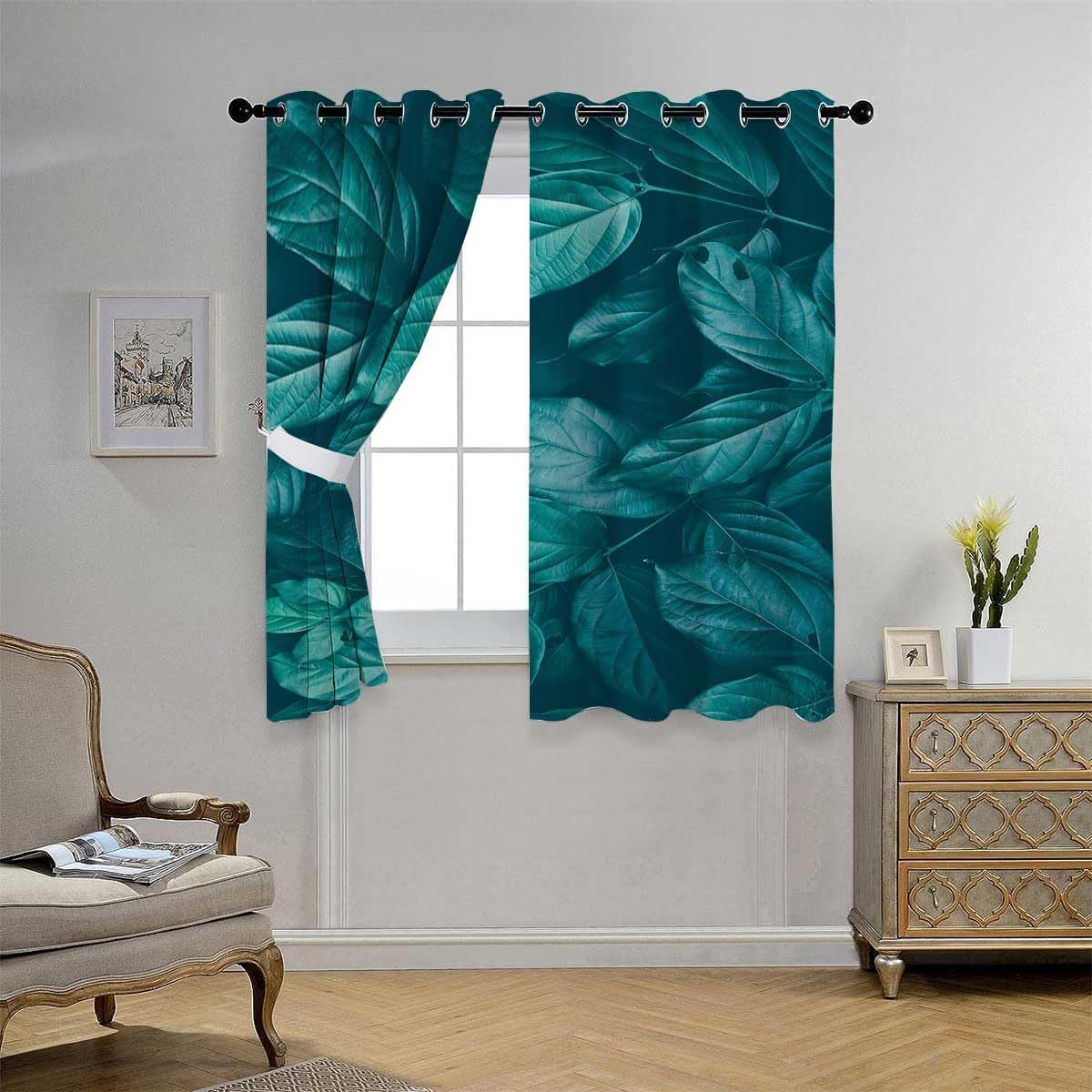 YANFENQI Cortinas para Habitacion – Cortinas para Habitacion con plantas tropicales y hojas verdes, cortinas bohemias de 55 pulgadas de ancho por 55