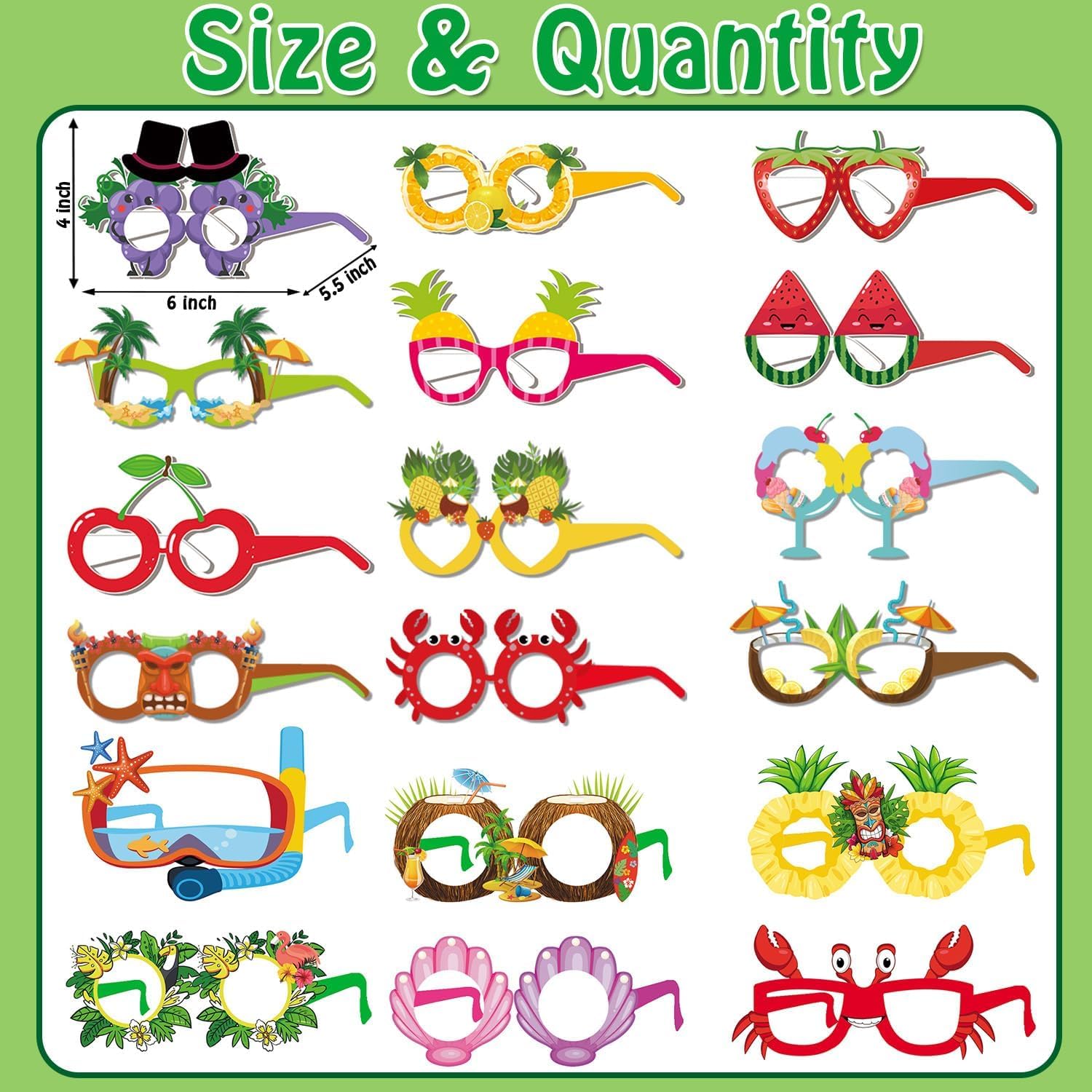 Lessgel – Gafas hawaianas de 18 estilos para recuerdos de fiesta, decoración tropical de fiesta en la piscina, divertidas gafas de sol de papel,