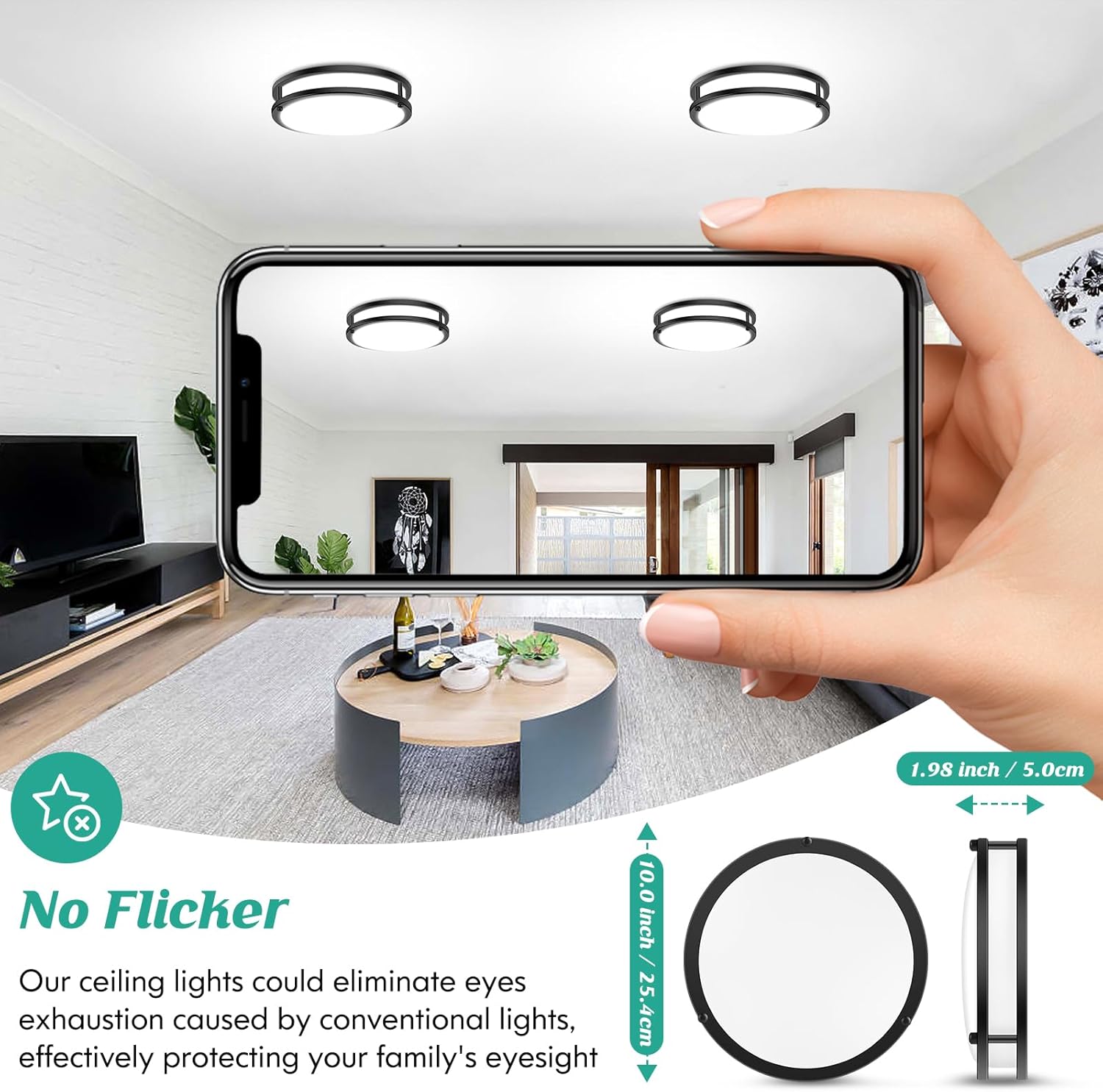 Lámpara de techo empotrada negra, 30 W, 4000 lm, 5CCT, regulable, lámpara de techo LED, 2700 K3000 K4000 K5000 K6500 K, ajustable, 10 pulgadas, para