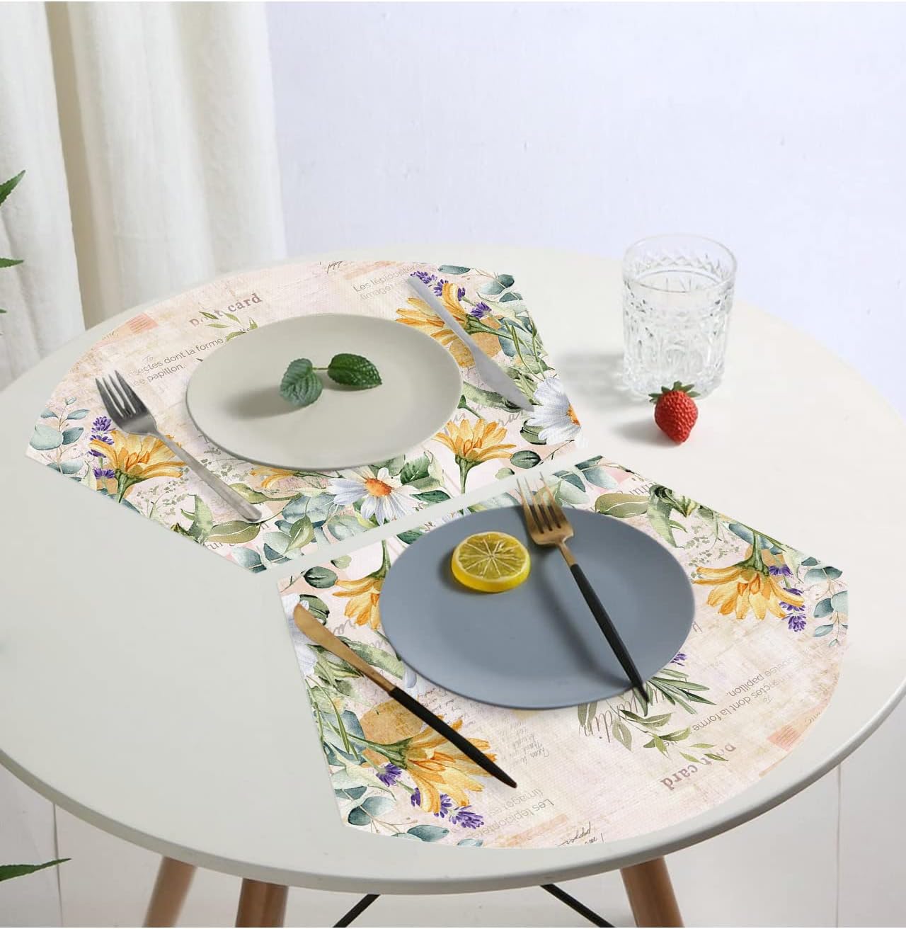 Manteles individuales florales de primavera para mesa redonda, cocina, restaurante, juego de 4 manteles individuales de mesa redonda de margaritas