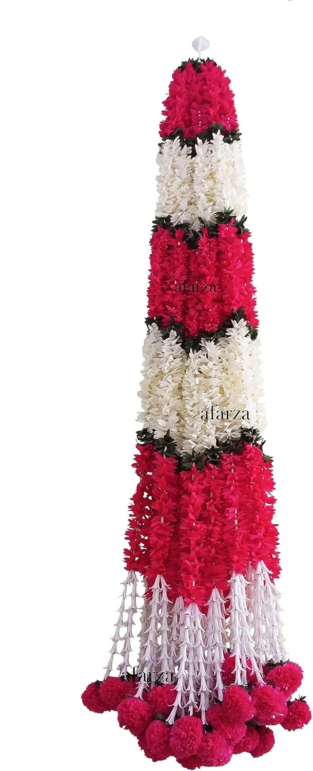 afarza – Guirnalda de flores artificiales Toran para puerta, entrada, decoración del hogar, 4 piezas, 5 pies (blanco-rosa)