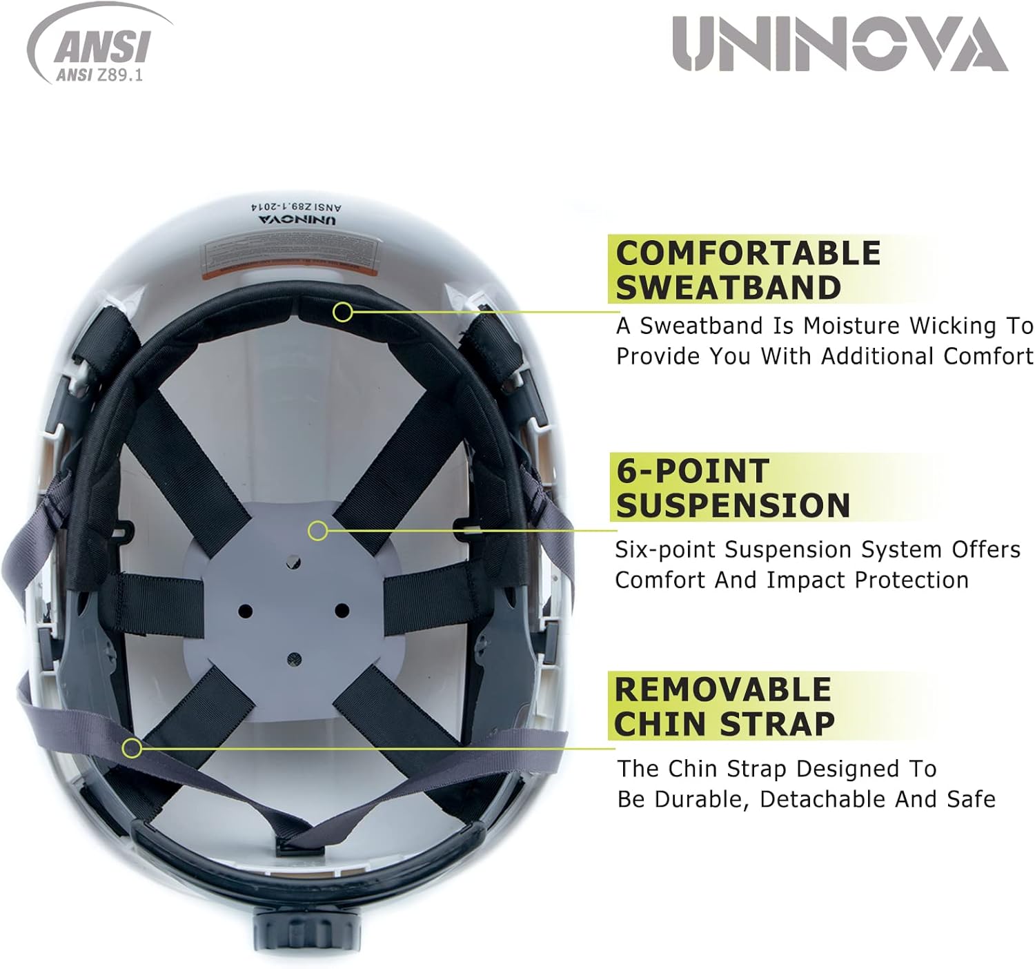 Casco de seguridad UNINOVA OSHA 6 pt. Cascos de construcción con suspensión ajustable