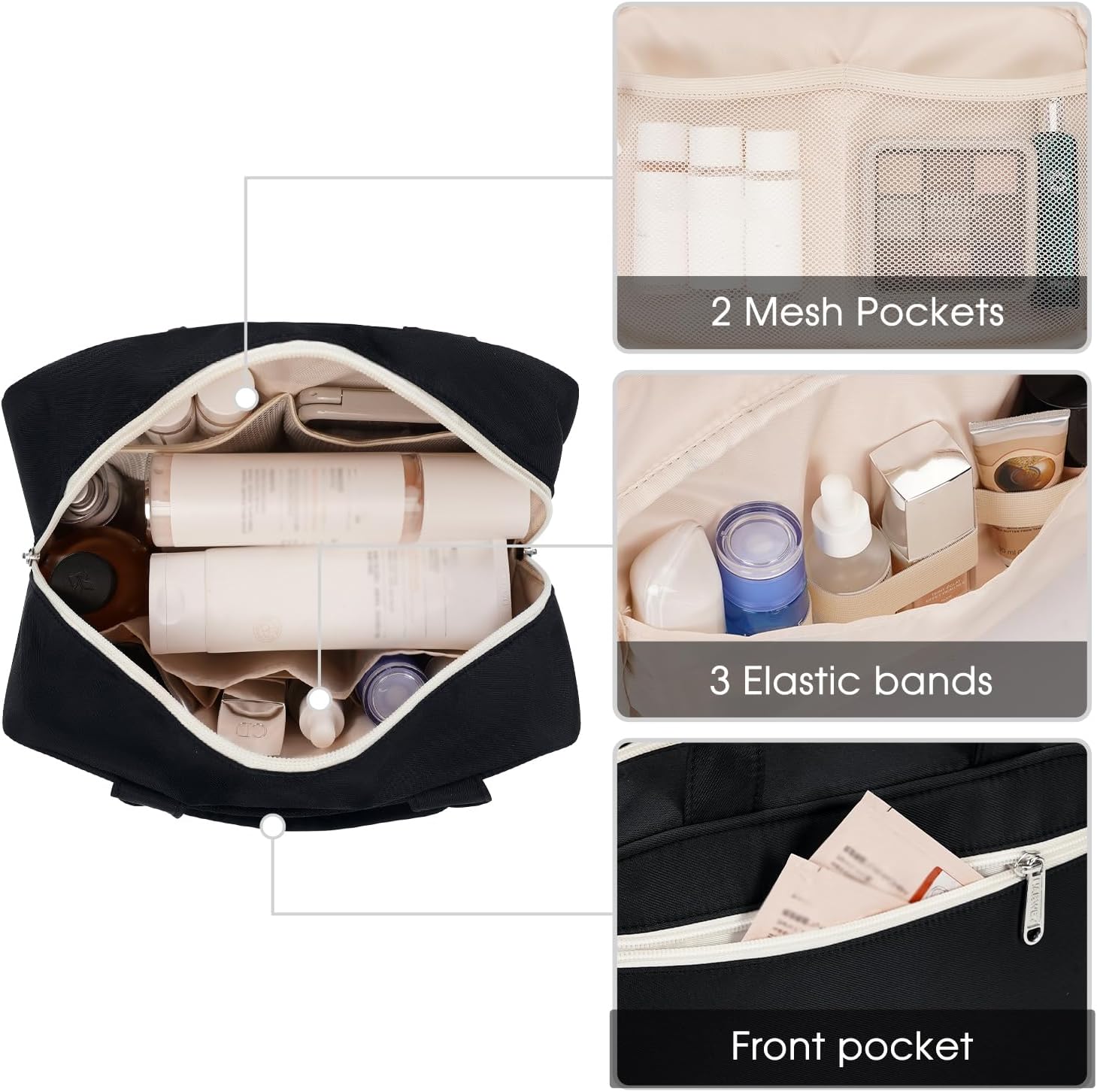 Narwey Neceser de tamaño completo para mujer, bolsa de maquillaje grande, organizador de viaje, bolsa de cosméticos para accesorios esenciales,