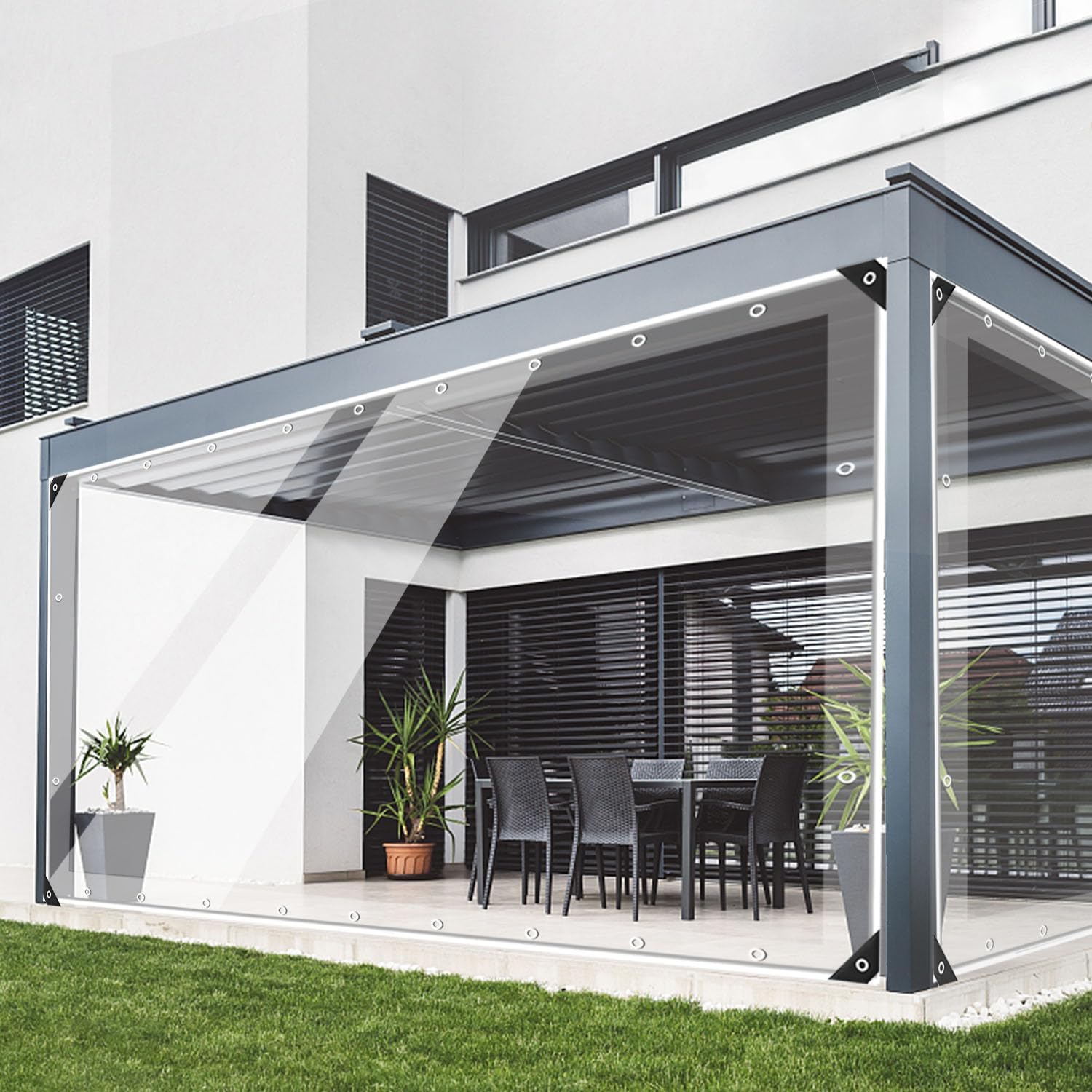 Ezcasch Cortina transparente para exteriores, 20 onzas, cortina de PVC Vinly para exteriores, cortina resistente a la intemperie, para pérgola,