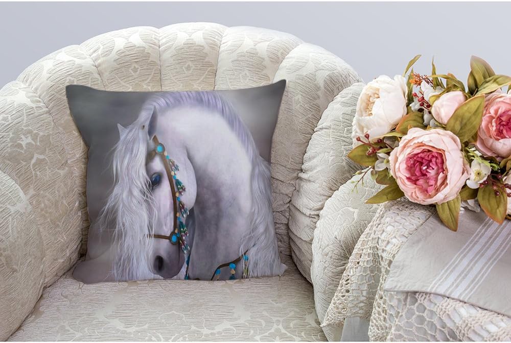 HGOD DESIGNS Funda de almohada con diseño de caballo, hermoso caballo blanco africano, funda de cojín cuadrada estándar decorativa para el hogar